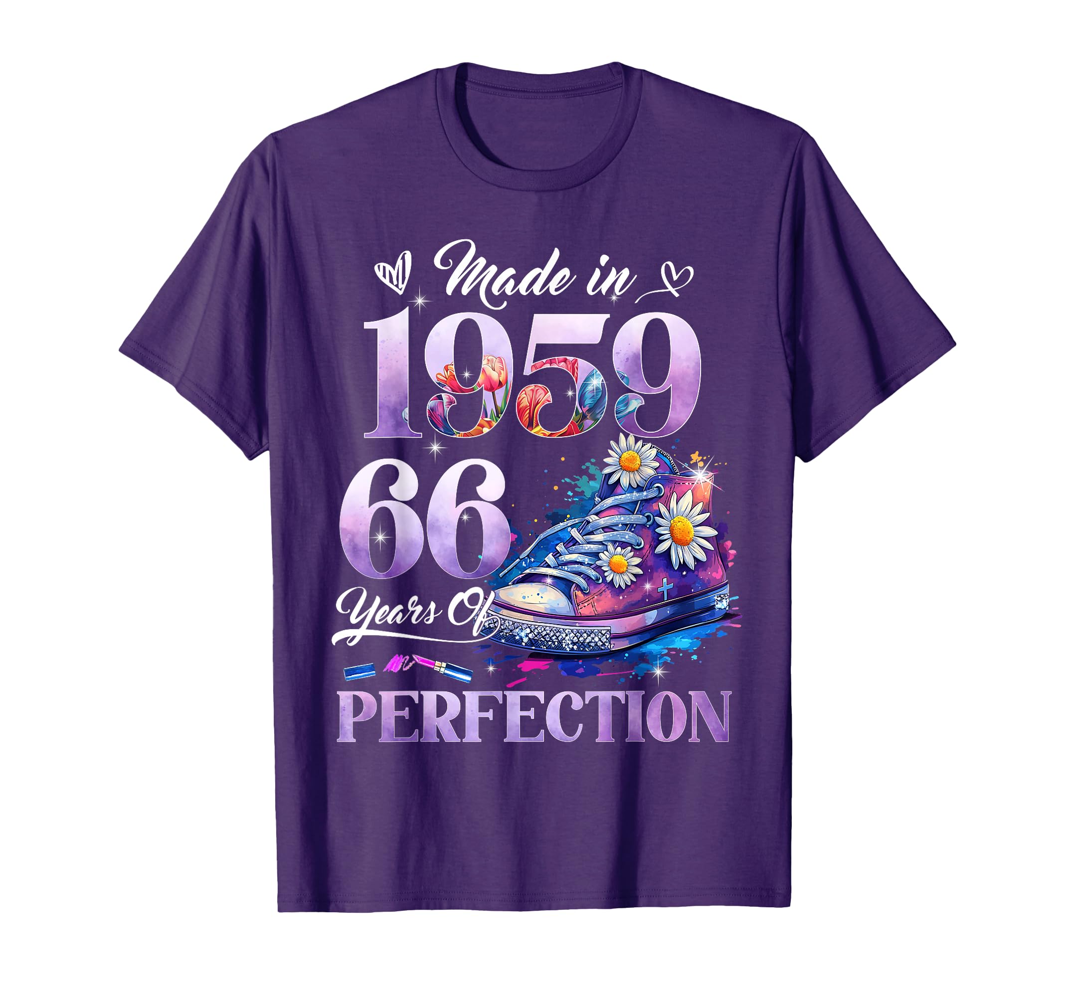 Womens 66Th Birthday Floral Made 1959 T-Shirt - Custom Art Print Unisex - T-Shirt, Sweatshirt, Hoodie