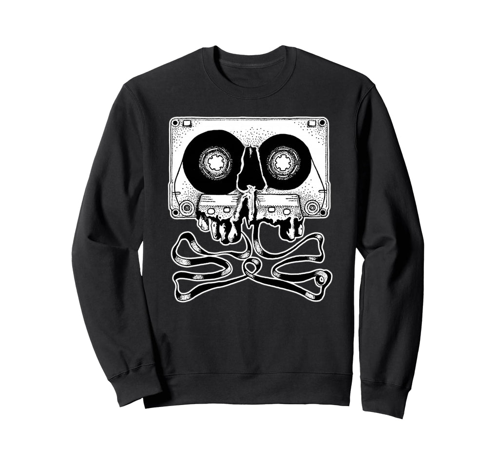 Cassette Tape Skull Blackwork Sweatshirt - Aesthetic Graphic for Adults - T-Shirt, Sweatshirt, Hoodie