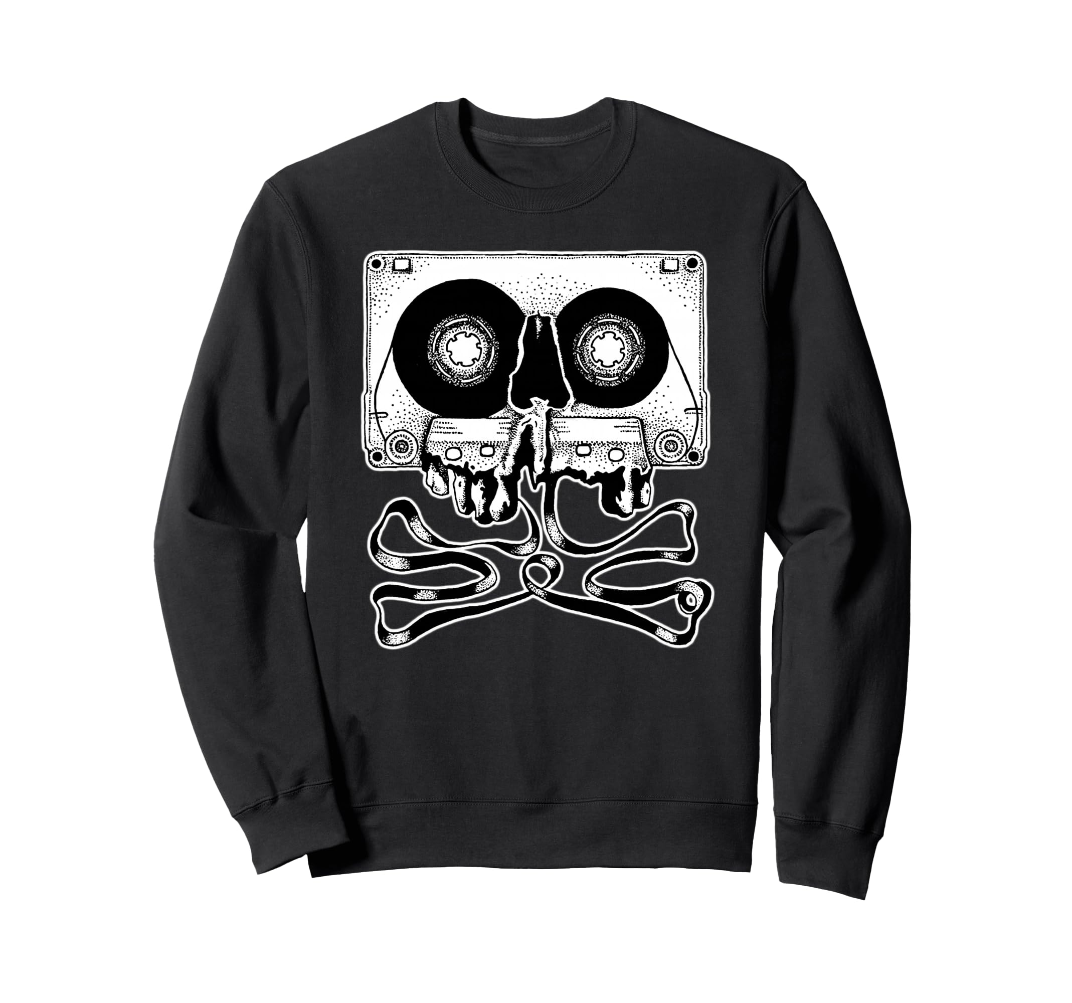 Cassette Tape Skull Blackwork Sweatshirt - Aesthetic Graphic for Adults - T-Shirt, Sweatshirt, Hoodie