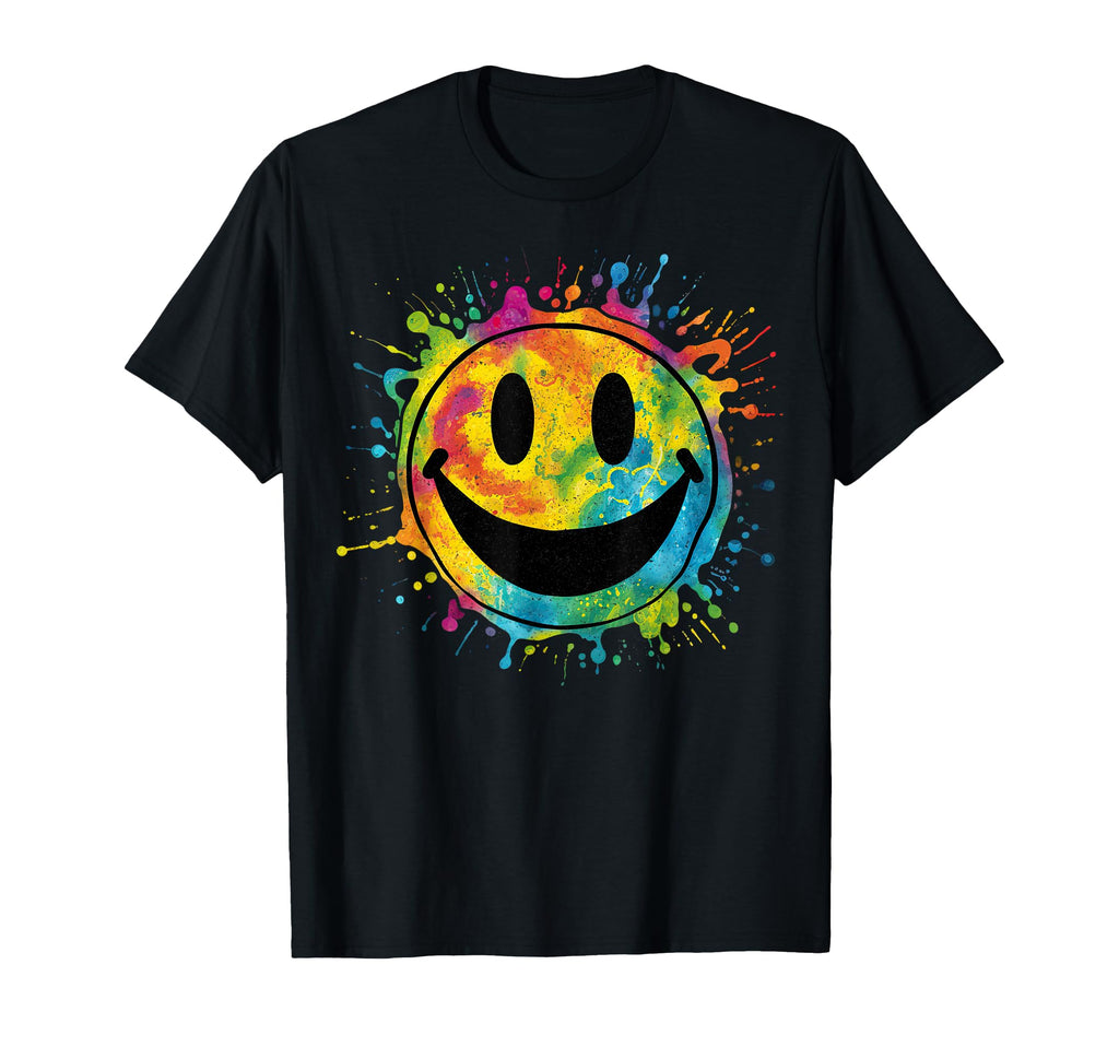 Happy Face Rainbow Tie Dye Splatter 70S T-Shirt - Trendy Graphic Men Women - T-Shirt, Sweatshirt, Hoodie
