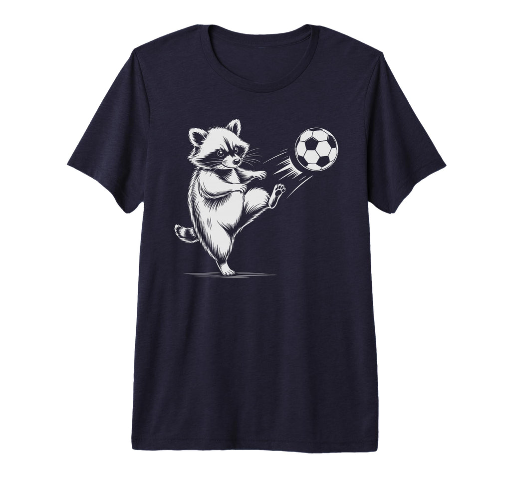 Kawaii Soccer Ball Raccoon Kicking T-Shirt - Aesthetic Graphic Men Women - T-Shirt, Sweatshirt, Hoodie