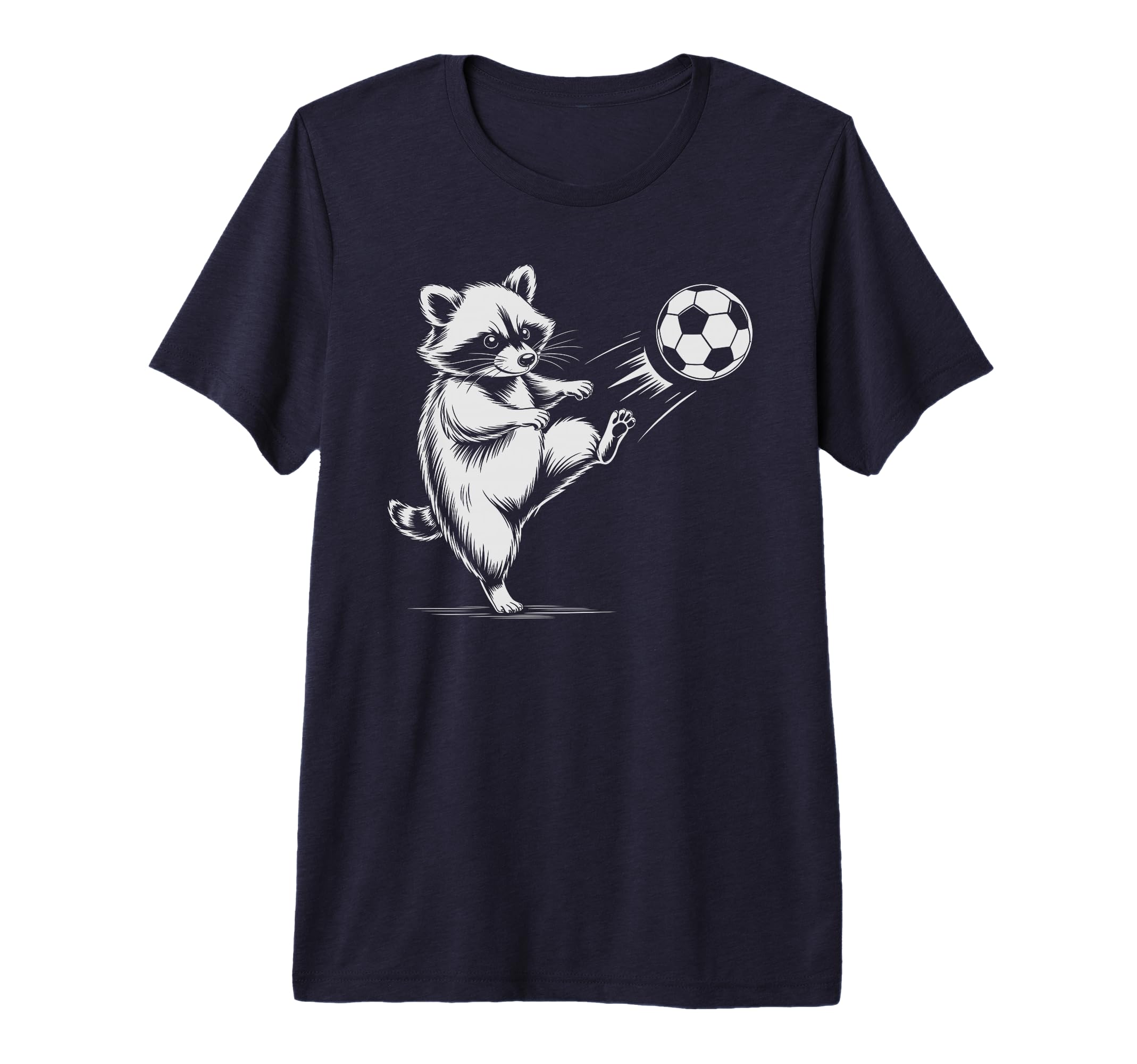 Kawaii Soccer Ball Raccoon Kicking T-Shirt - Aesthetic Graphic Men Women - T-Shirt, Sweatshirt, Hoodie