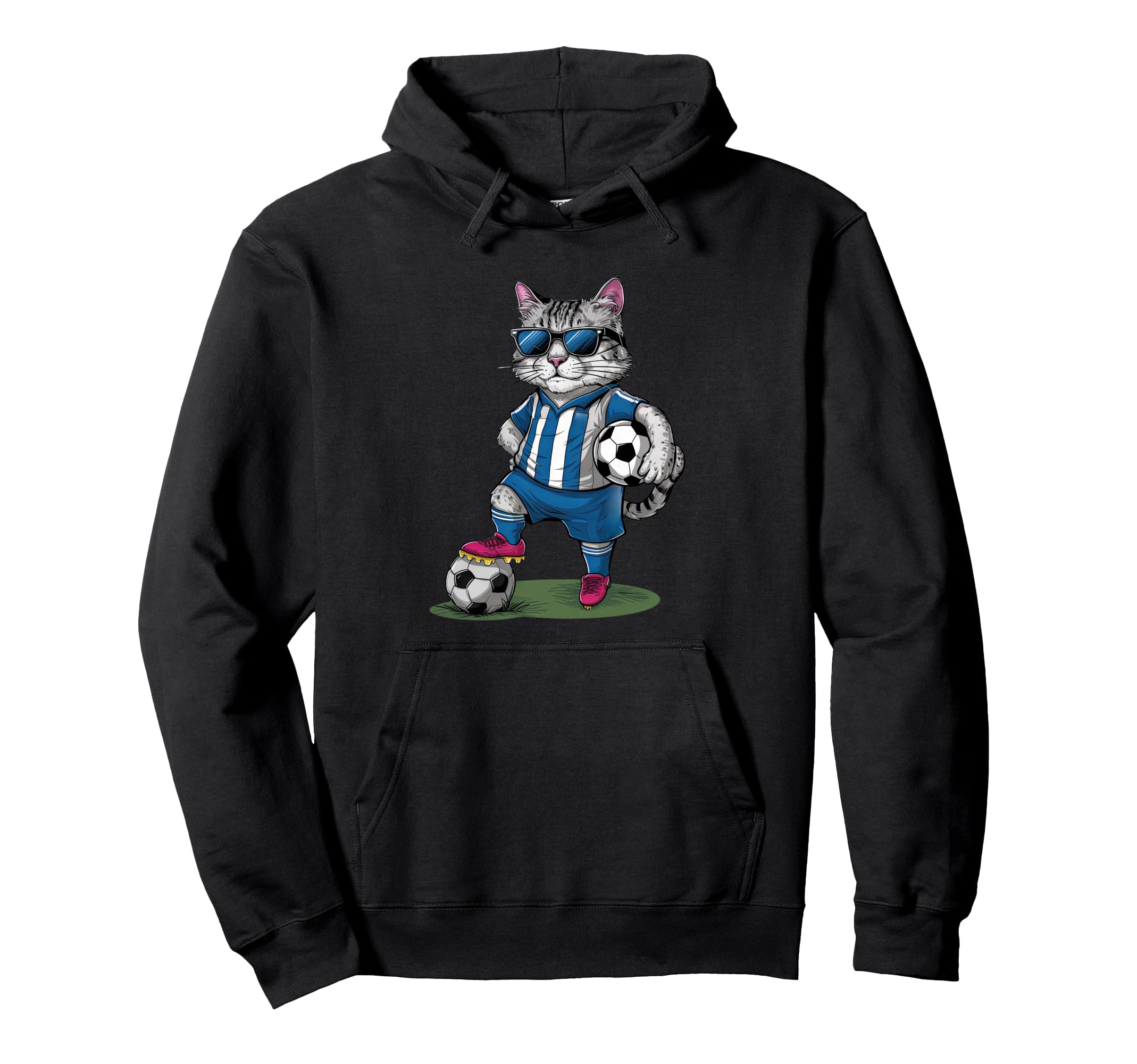 Funny Soccer Cat Cartoon Sports Fan Hoodie - Minimalist Print for Adults - T-Shirt, Sweatshirt, Hoodie