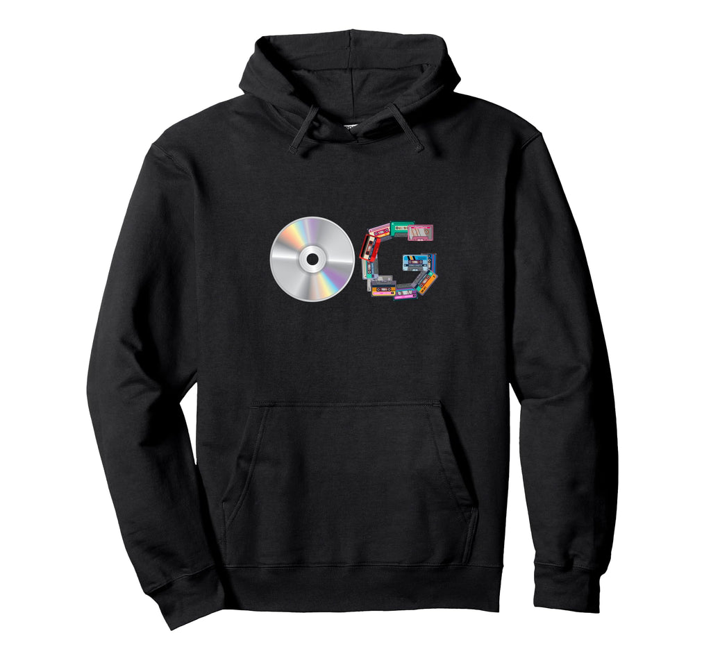 Old School Og Hip Hop Head Vinyl Cds Hoodie - Trendy Graphic for Adults - T-Shirt, Sweatshirt, Hoodie