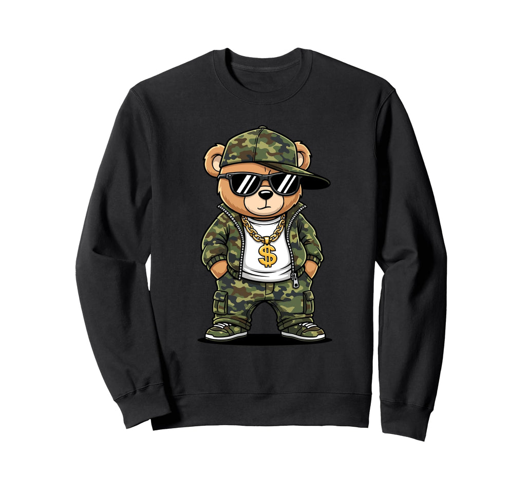 Camoflage Hip Hop Bear 80S 90S Old Sweatshirt - Aesthetic Graphic Unisex - T-Shirt, Sweatshirt, Hoodie