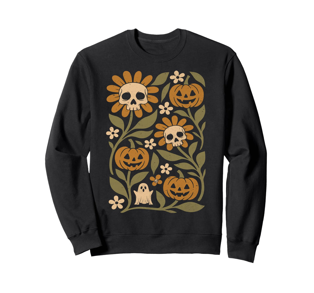 Boho Flower Pumpkin Skull Ghost Sweatshirt - Graphic Print Men Women - T-Shirt, Sweatshirt, Hoodie