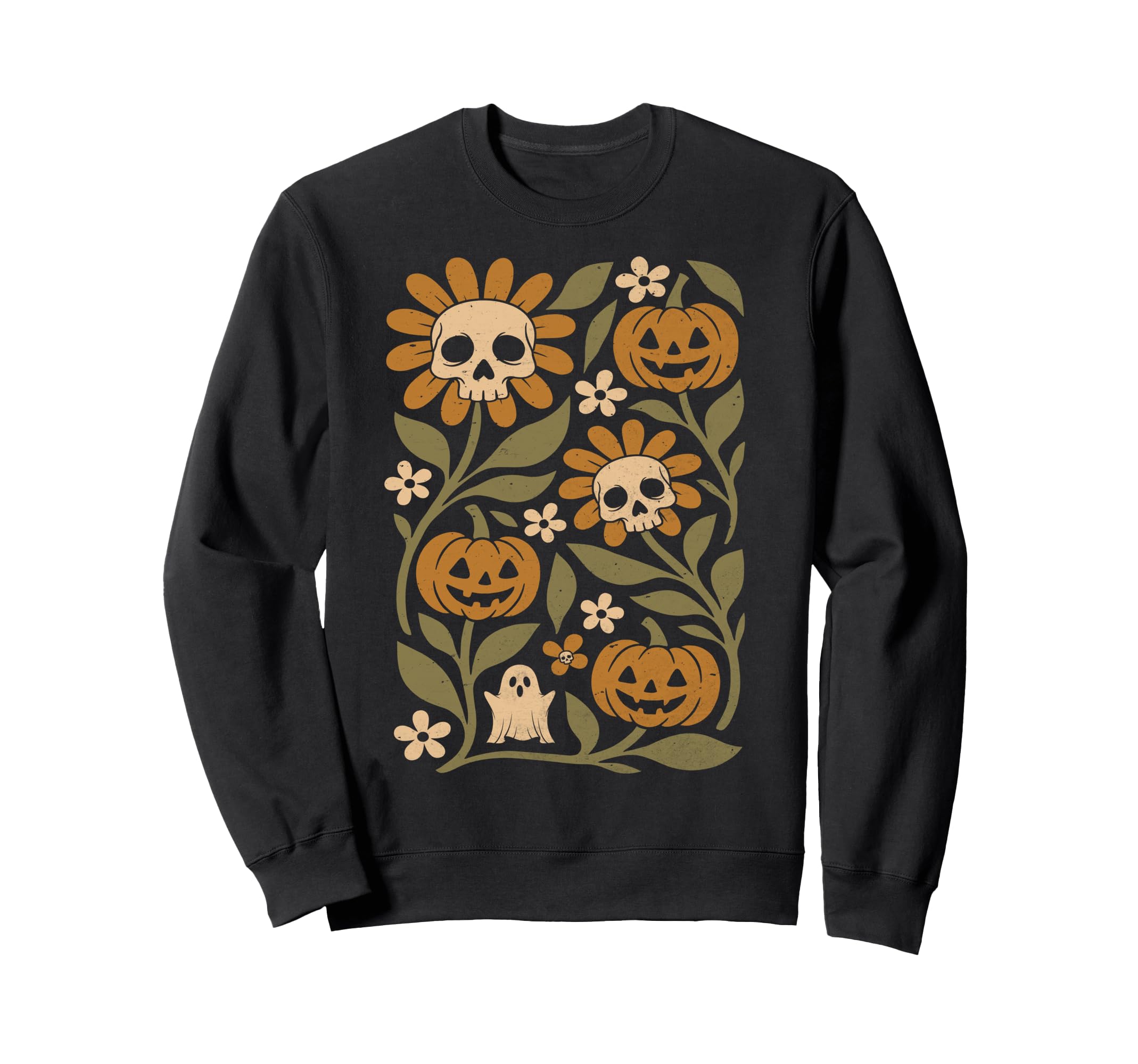 Boho Flower Pumpkin Skull Ghost Sweatshirt - Graphic Print Men Women - T-Shirt, Sweatshirt, Hoodie