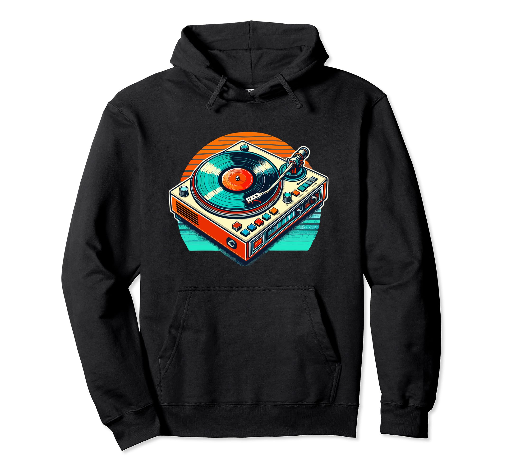 80S 90S Vinyl Record Player Turntable Hoodie - Novelty Apparel for Adults - T-Shirt, Sweatshirt, Hoodie