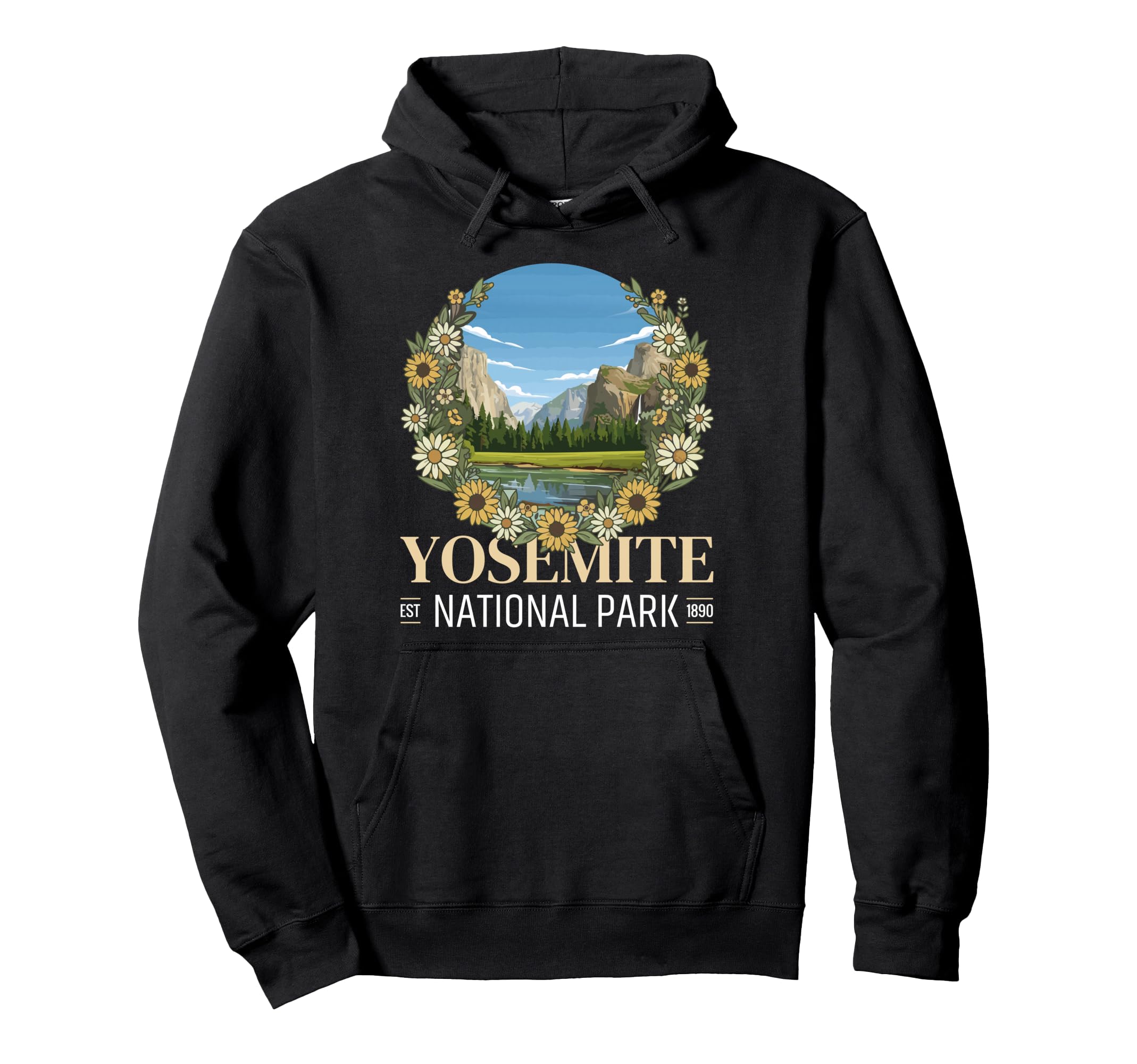 Yosemite National Park Floral State Hoodie - Novelty Apparel for Adults - T-Shirt, Sweatshirt, Hoodie