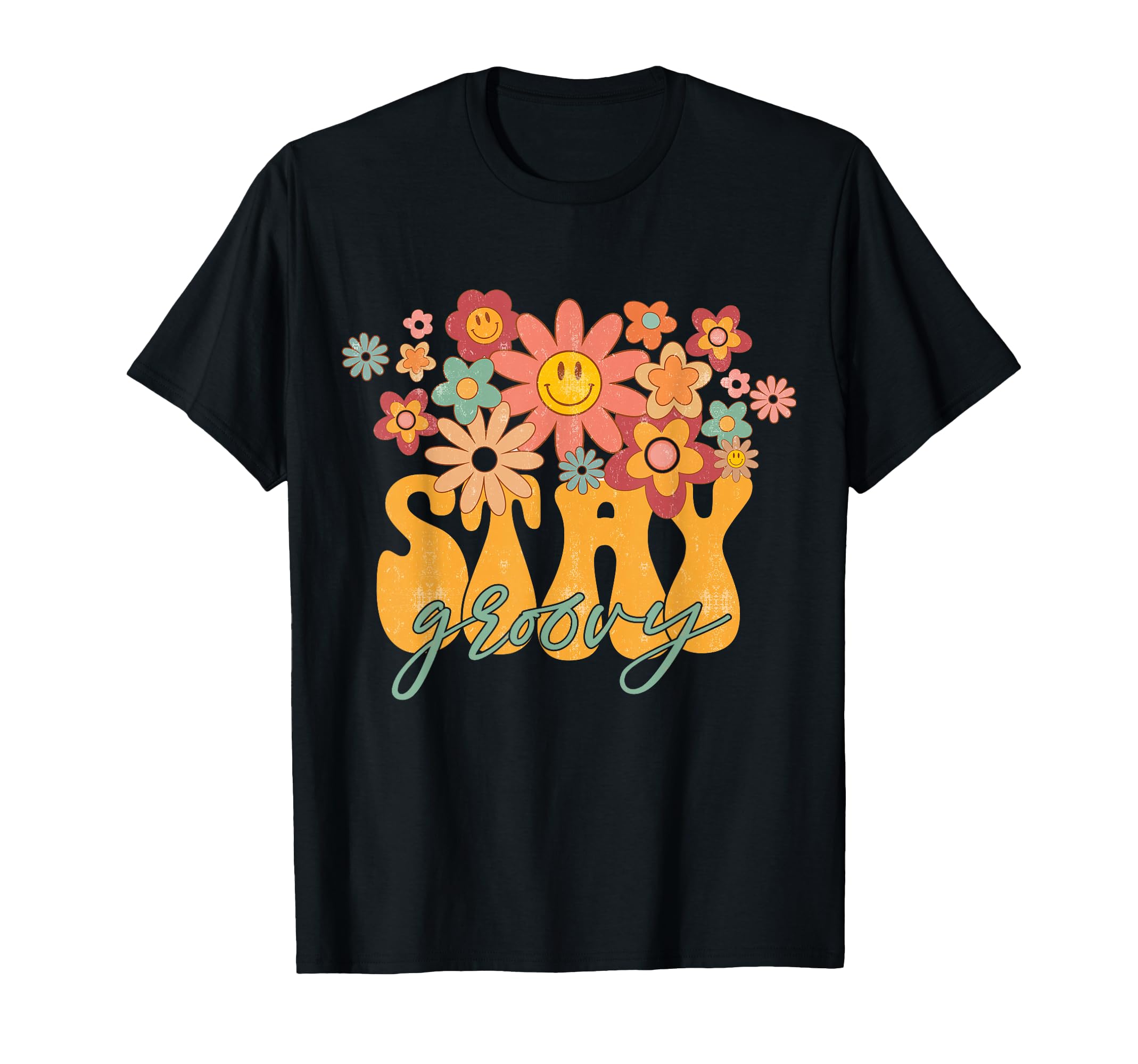 Happy Face Stay Groovy 60S 70S Aesthetic T-Shirt - Minimalist Print Unisex - T-Shirt, Sweatshirt, Hoodie