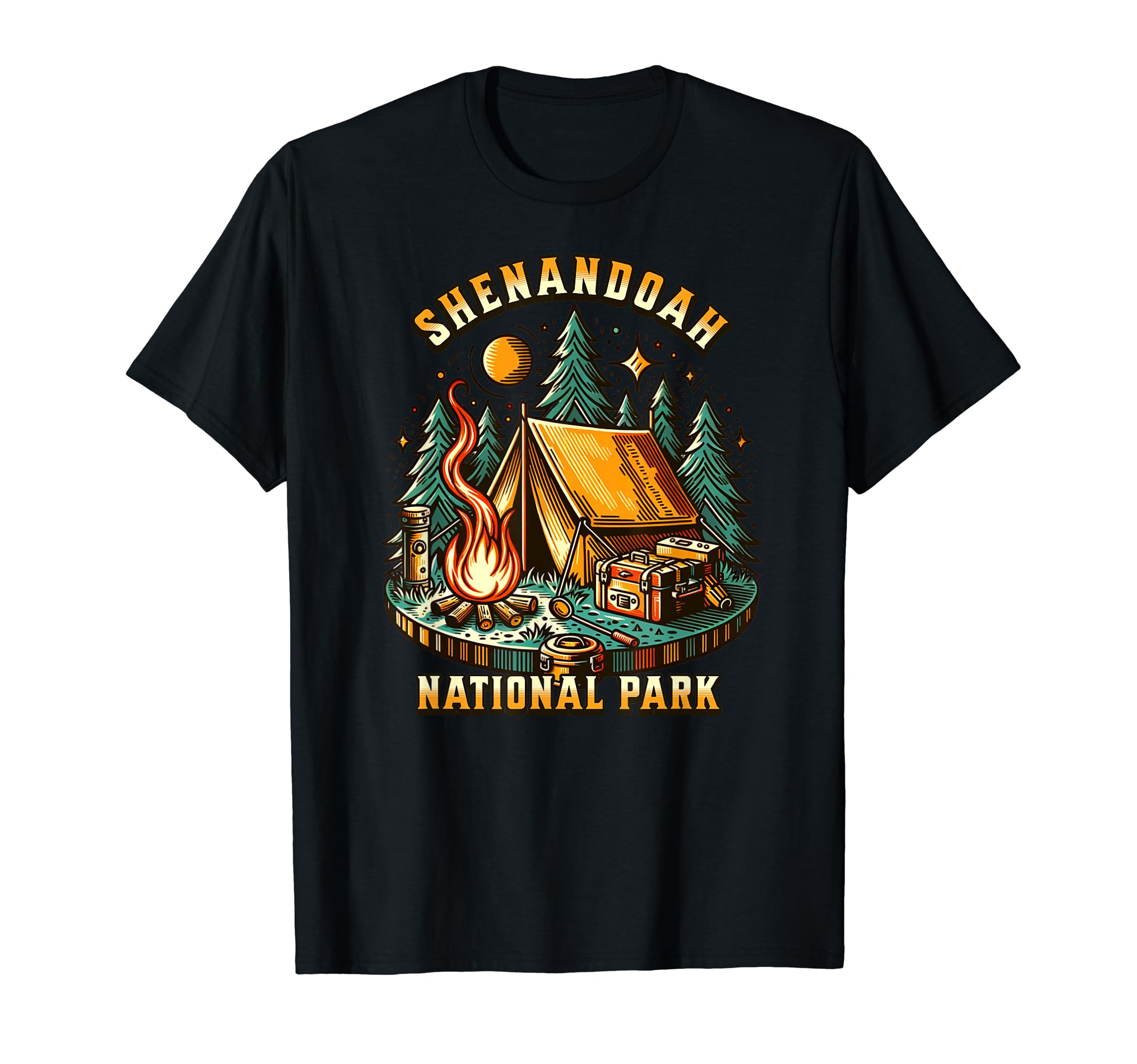 Camping Forest Tent Campfire T-Shirt - Minimalist Print Men Women - T-Shirt, Sweatshirt, Hoodie