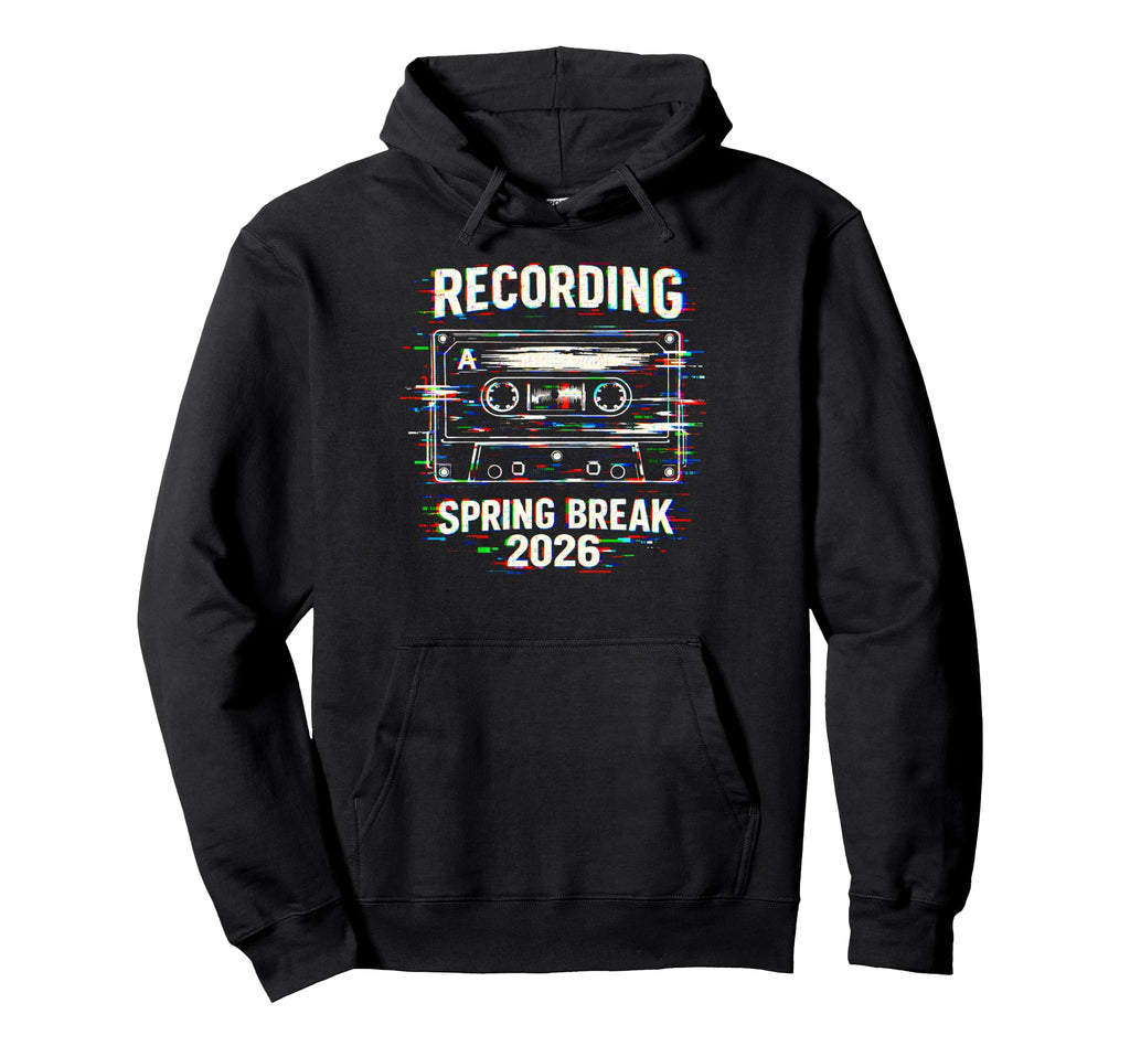 Recording Spring Break 2026 Glitch Hoodie - Aesthetic Graphic for Adults - T-Shirt, Sweatshirt, Hoodie