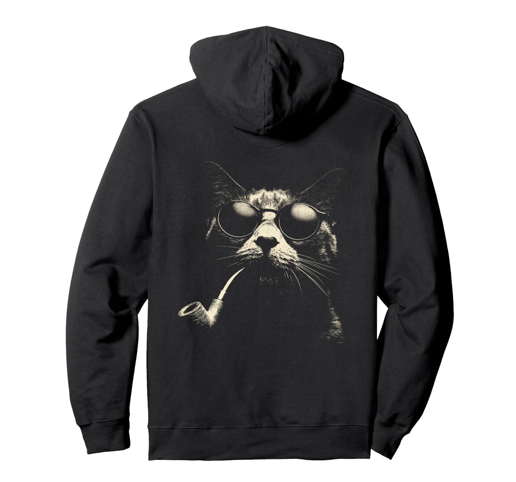 Cat Smoking Pipe Sunglasses Grunge Hoodie - Minimalist Print Men Women - T-Shirt, Sweatshirt, Hoodie