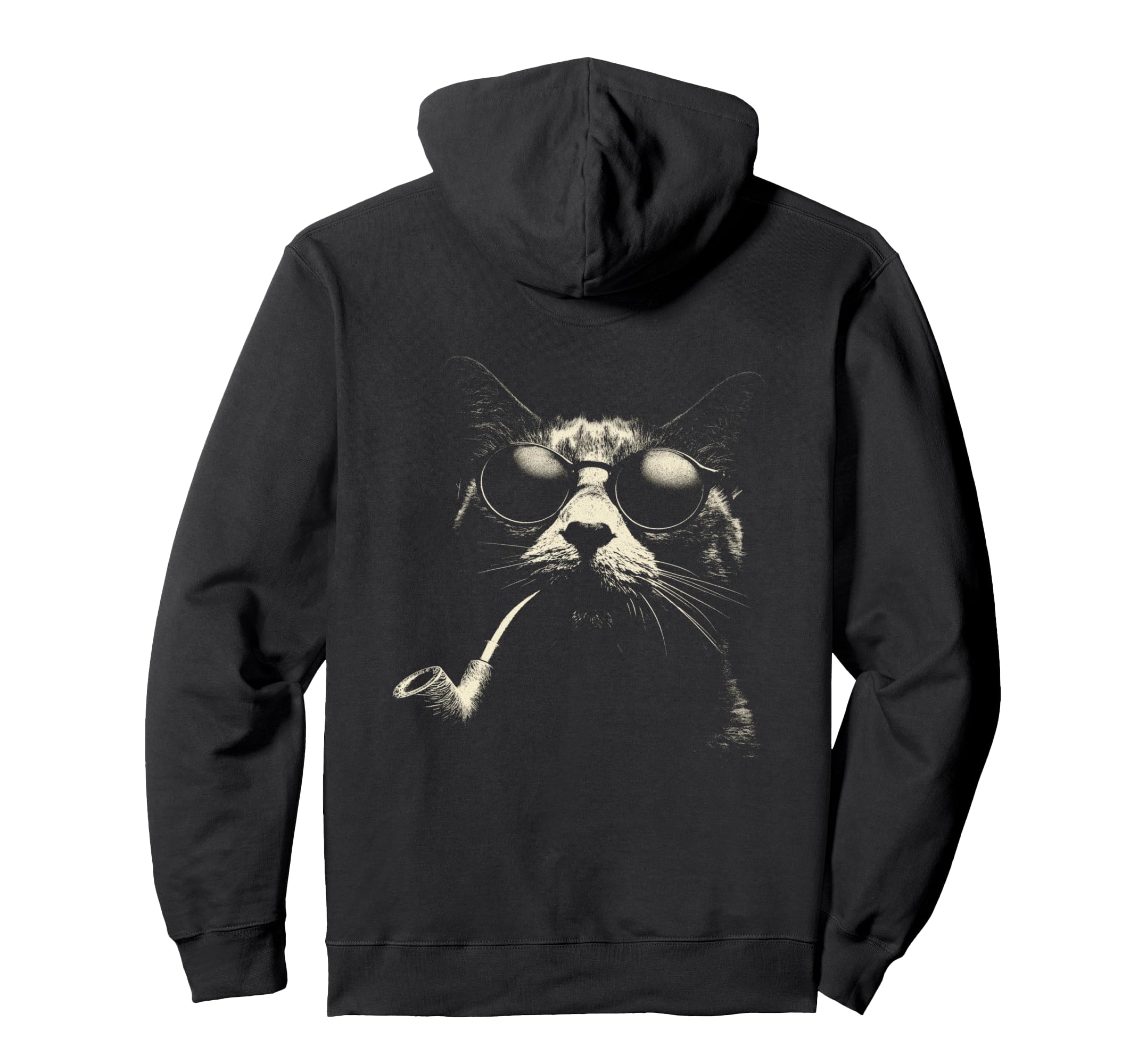 Cat Smoking Pipe Sunglasses Grunge Hoodie - Minimalist Print Men Women - T-Shirt, Sweatshirt, Hoodie
