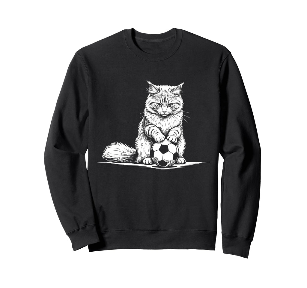 Soccer Cat Playing Ball Funny Sweatshirt - Custom Art Print for Adults - T-Shirt, Sweatshirt, Hoodie