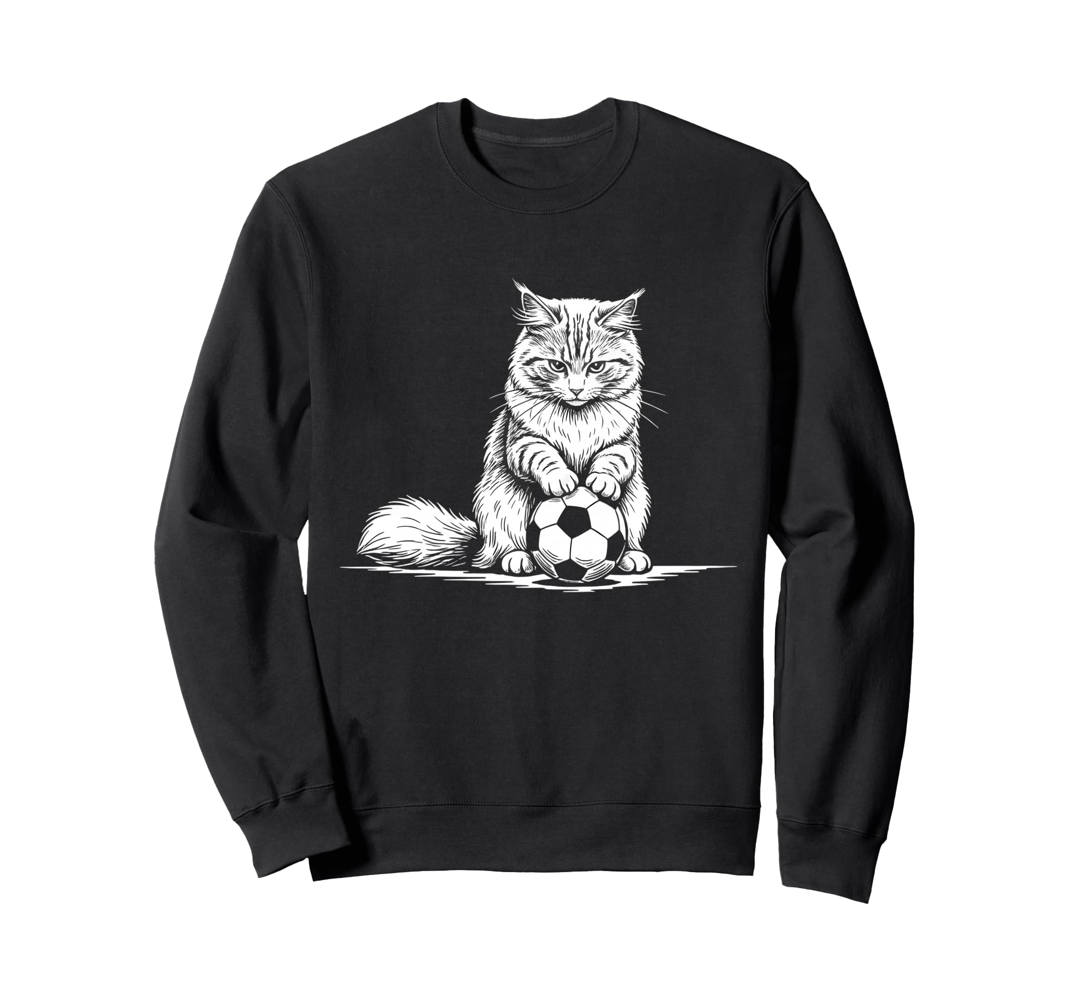 Soccer Cat Playing Ball Funny Sweatshirt - Custom Art Print for Adults - T-Shirt, Sweatshirt, Hoodie