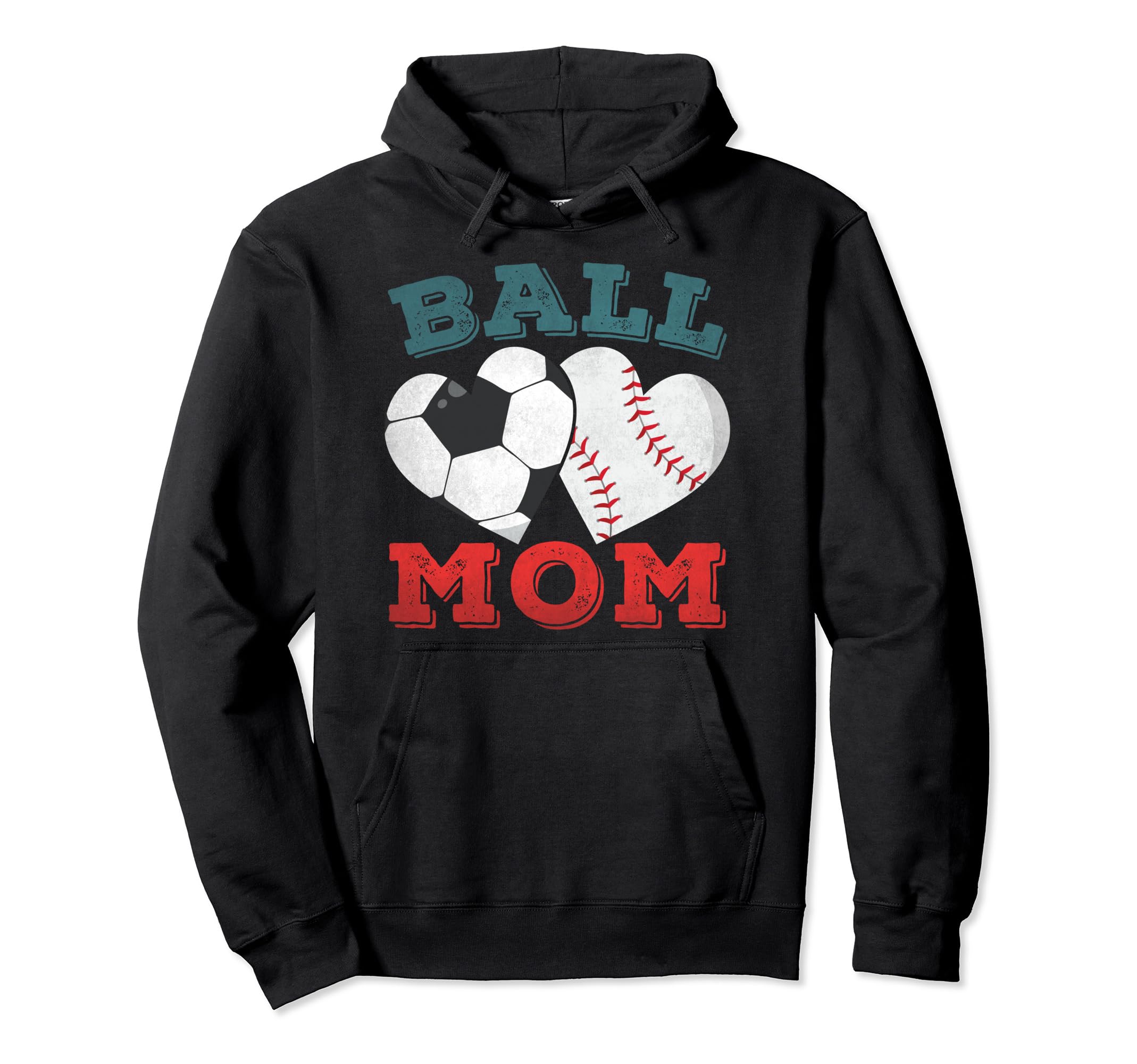 Ball Mom Heart Baseball Soccer Mom Hoodie - Fun Novelty Design Unisex - T-Shirt, Sweatshirt, Hoodie