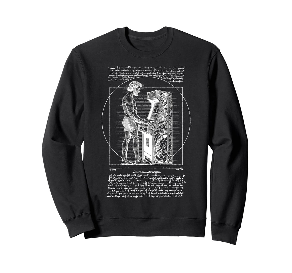 Arcade Gamer Vitruvian Leonardo Sweatshirt - Minimalist Print for Adults - T-Shirt, Sweatshirt, Hoodie