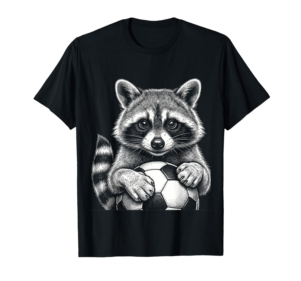 Black And White Fan Raccoon Soccer T-Shirt - Aesthetic Graphic Unisex - T-Shirt, Sweatshirt, Hoodie