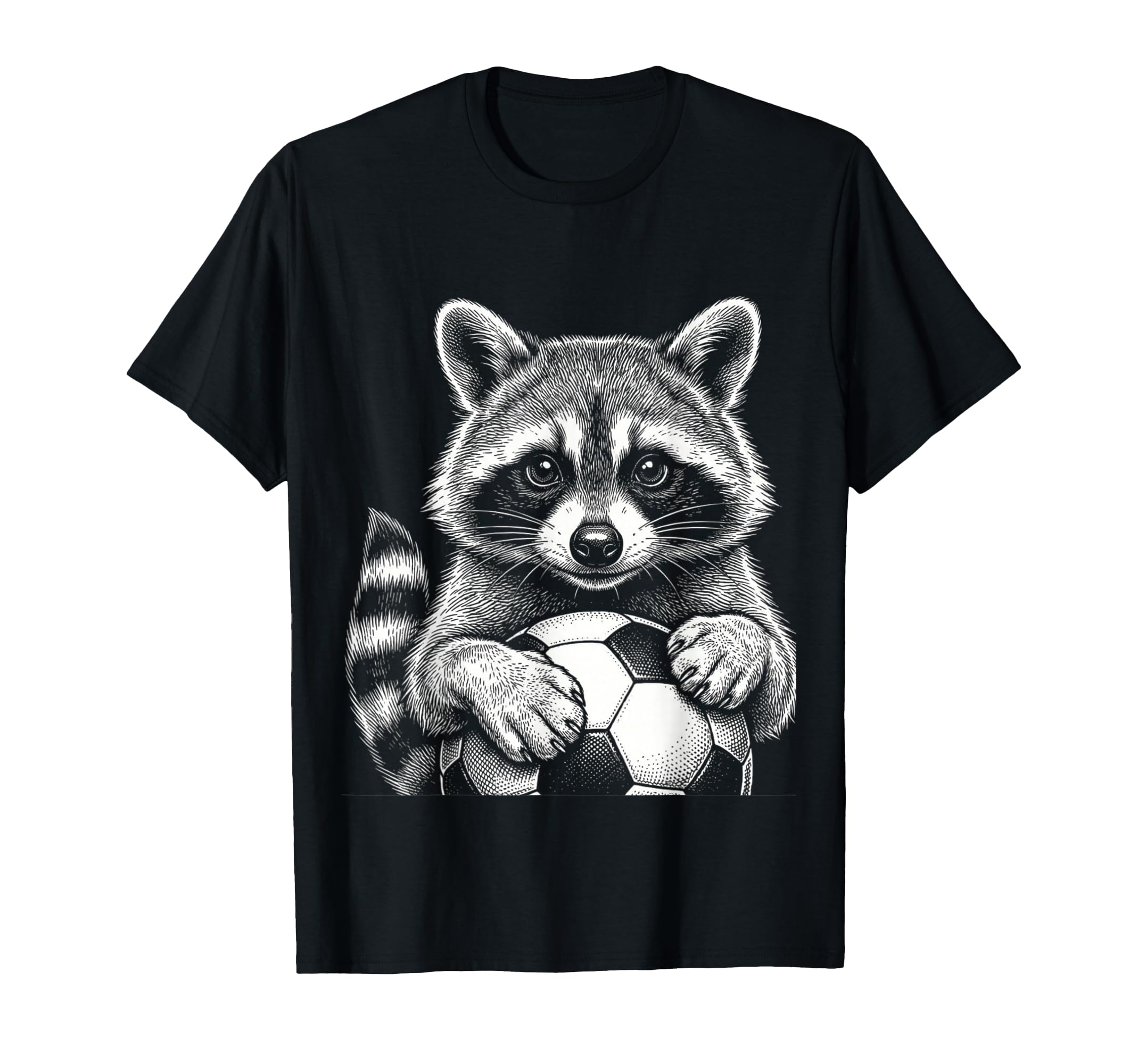 Black And White Fan Raccoon Soccer T-Shirt - Aesthetic Graphic Unisex - T-Shirt, Sweatshirt, Hoodie