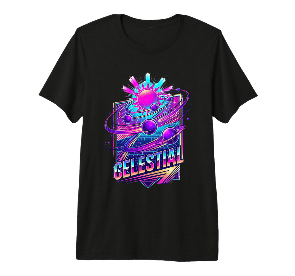 Celestial Retrowave Solar System 80S T-Shirt - Minimalist Print Men Women - T-Shirt, Sweatshirt, Hoodie