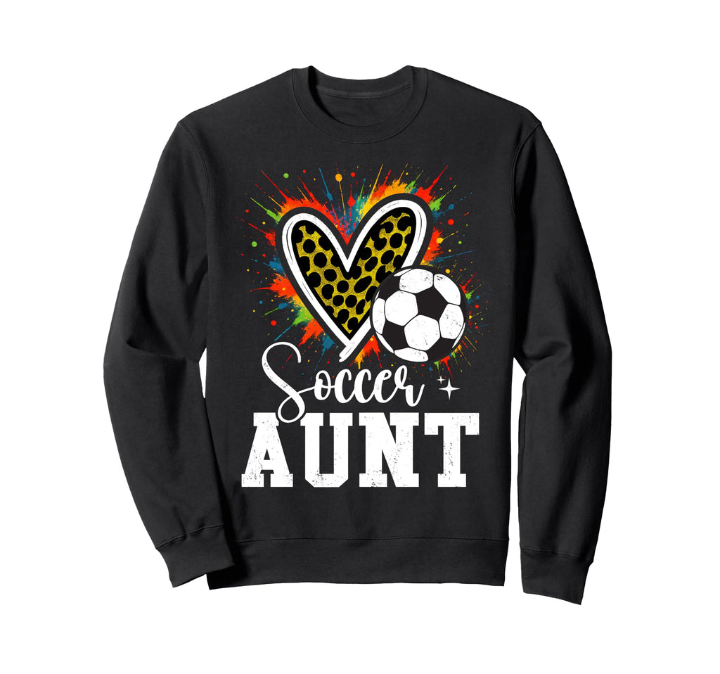 Soccer Aunt Leopard Heart Colorful Sweatshirt - Trendy Graphic Men Women - T-Shirt, Sweatshirt, Hoodie