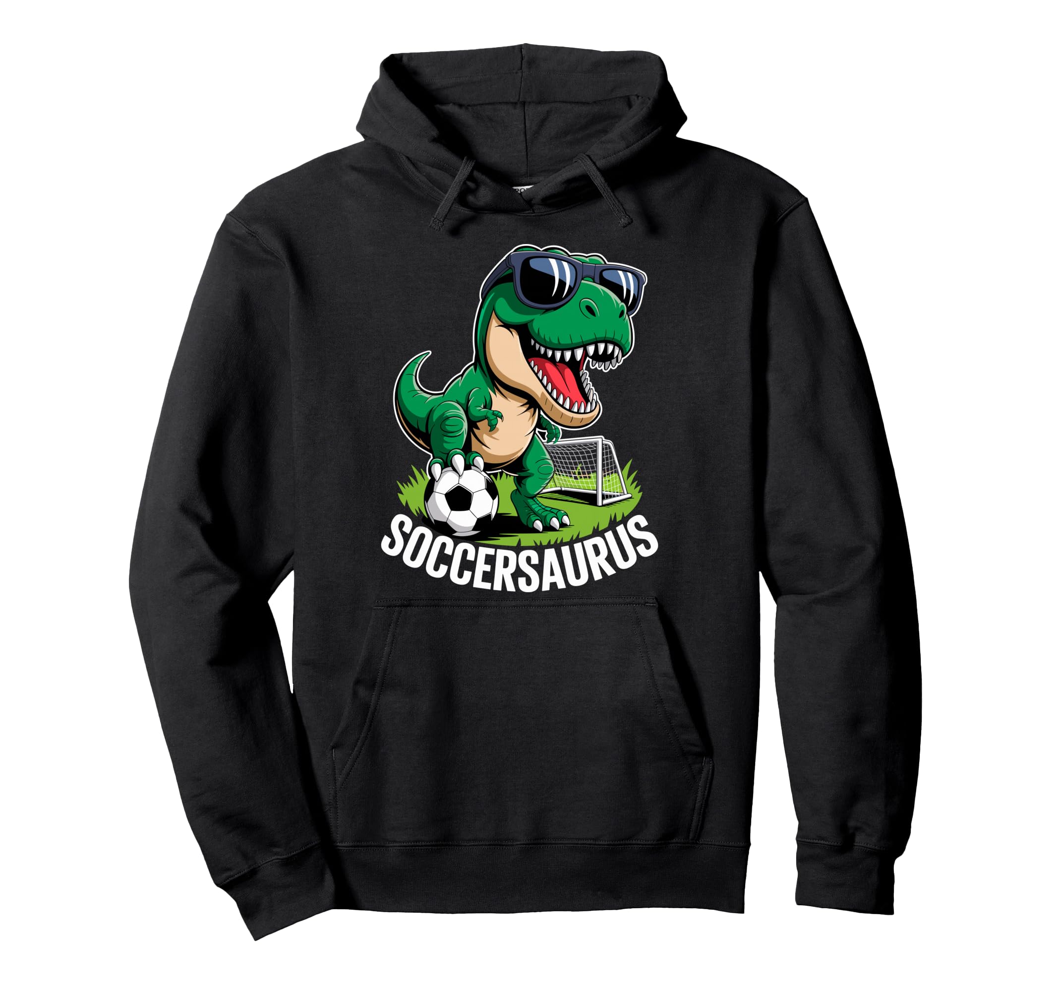 Soccersaurus Dinosaur T Rex Soccer Goalie Hoodie - Novelty Apparel Unisex - T-Shirt, Sweatshirt, Hoodie