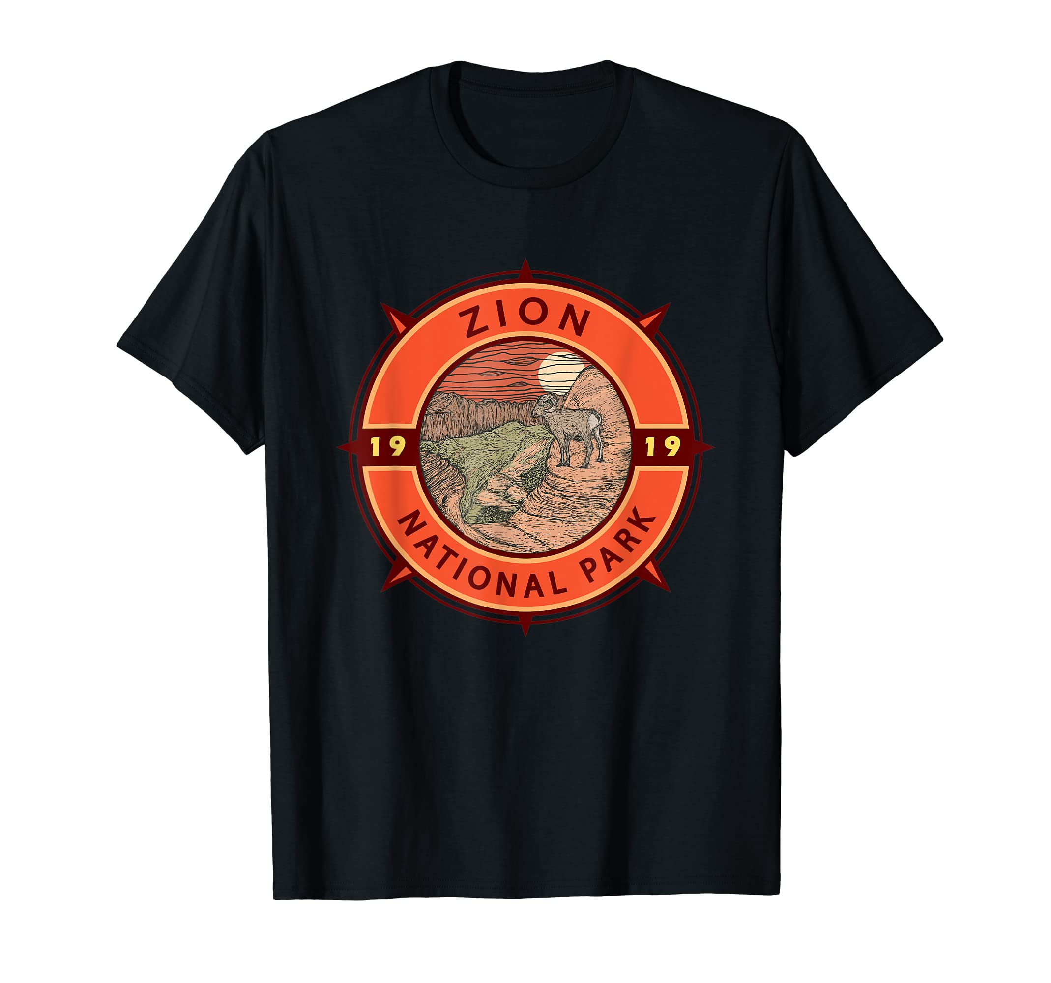 Zion National Park Bighorn Sheep Compass T-Shirt - Graphic Print Unisex - T-Shirt, Sweatshirt, Hoodie