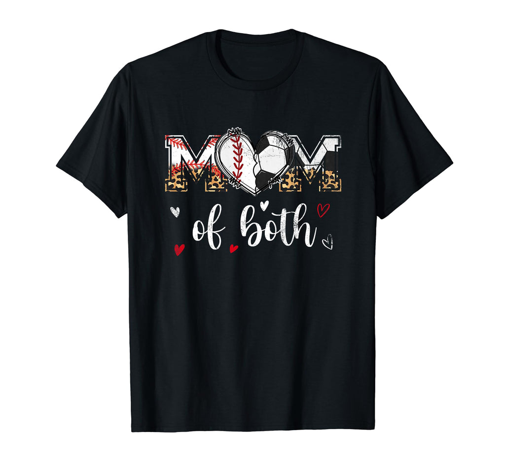 Mom Both Baseball Soccer Heart Leopard T-Shirt - Trendy Graphic Unisex - T-Shirt, Sweatshirt, Hoodie