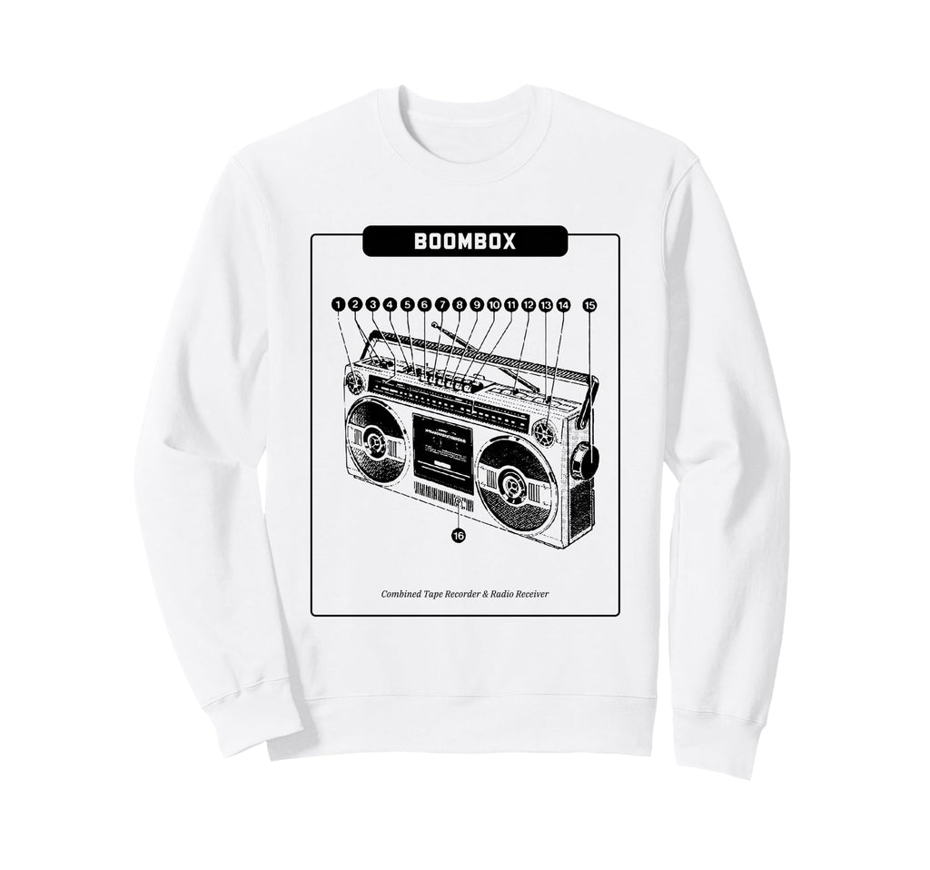 Boombox Cassette Tape Recorder Sweatshirt - Graphic Print for Adults - T-Shirt, Sweatshirt, Hoodie