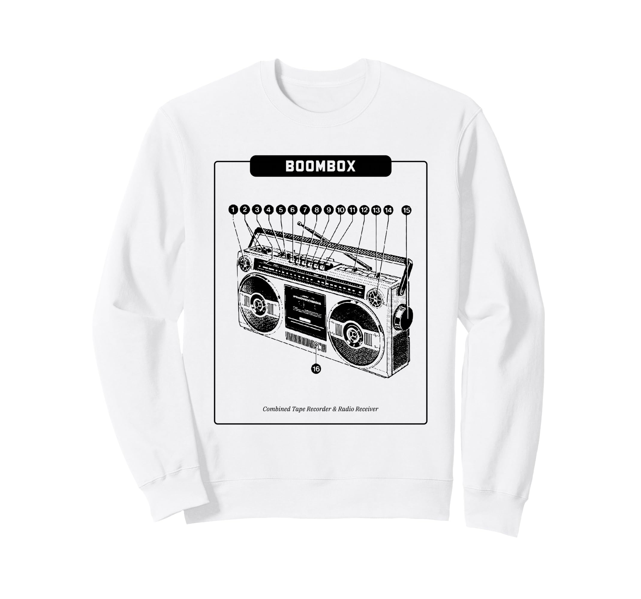 Boombox Cassette Tape Recorder Sweatshirt - Graphic Print for Adults - T-Shirt, Sweatshirt, Hoodie