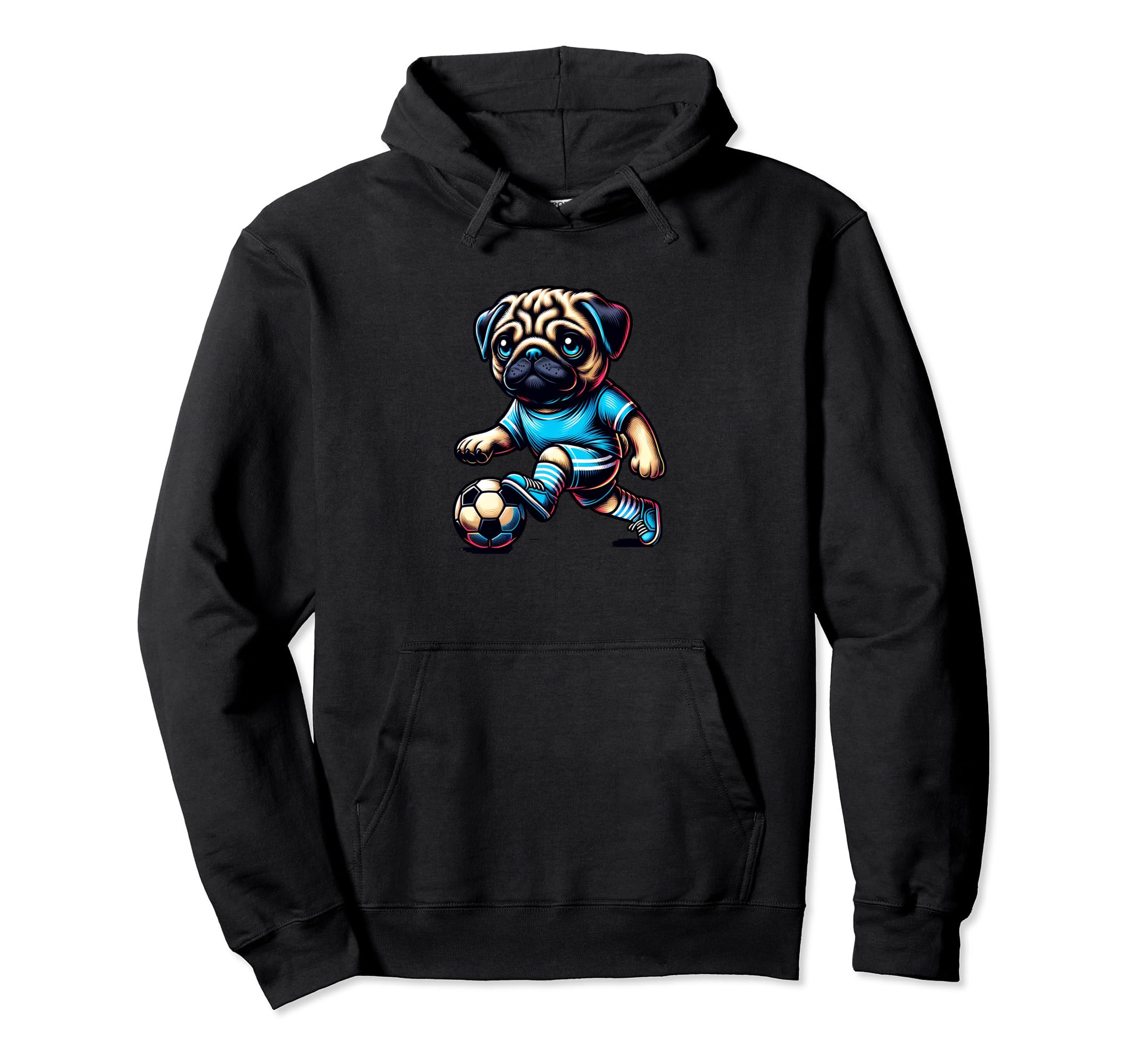 Pug Dog Soccer Champion Fan Ball Hoodie - Custom Art Print Men Women - T-Shirt, Sweatshirt, Hoodie