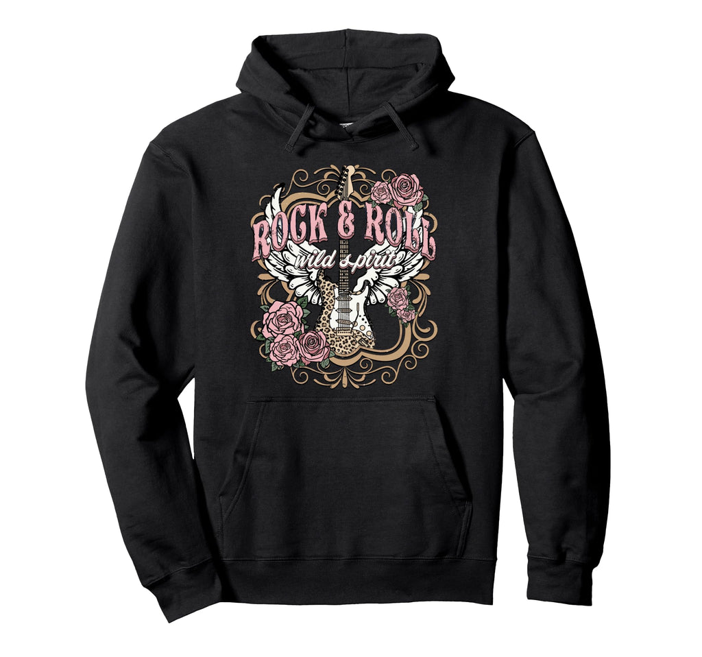 Rock N Roll Wild Spirit Lets Rock Hoodie - Minimalist Print for Adults - T-Shirt, Sweatshirt, Hoodie