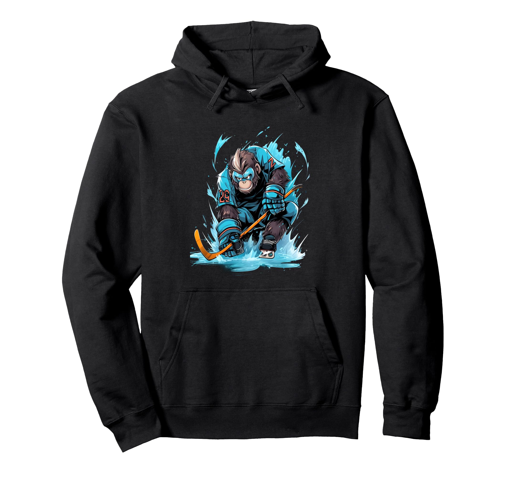 Monkey Ice Hockey Player Hockey Stick Hoodie - Graphic Print Men Women - T-Shirt, Sweatshirt, Hoodie