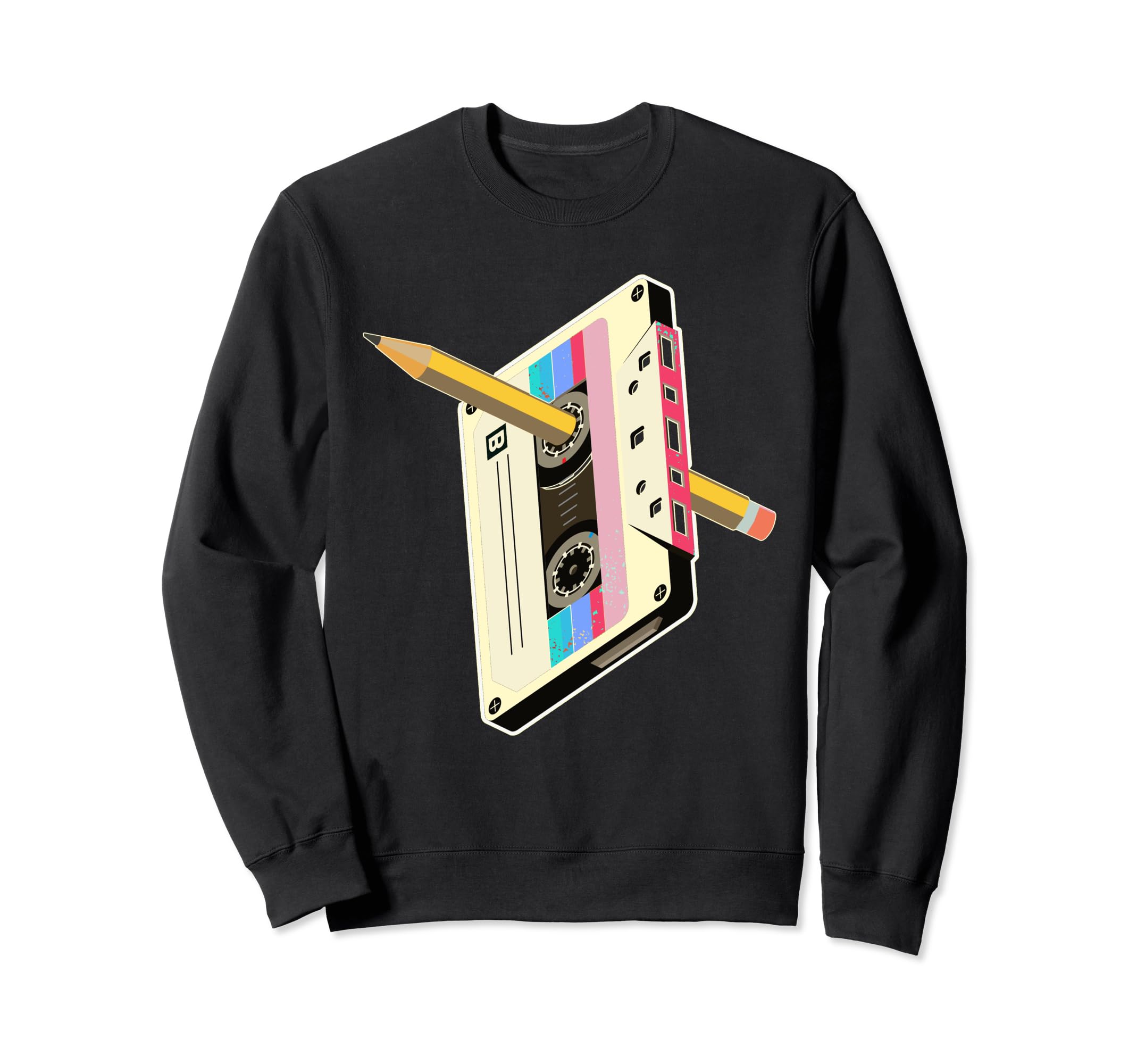 80S Cassette Tape Pencil Rewind Sweatshirt - Trendy Graphic Unisex - T-Shirt, Sweatshirt, Hoodie