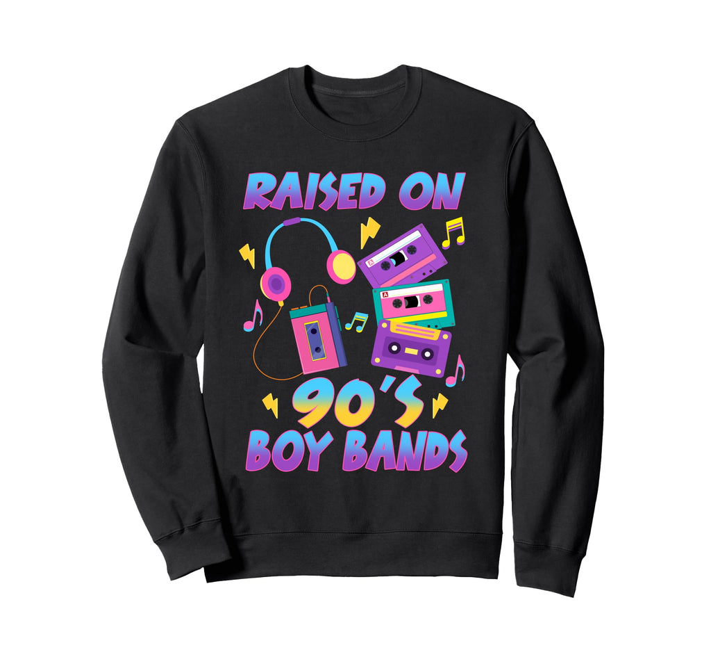 Raised 90S Bands Cassette Tape Sweatshirt - Aesthetic Graphic for Adults - T-Shirt, Sweatshirt, Hoodie