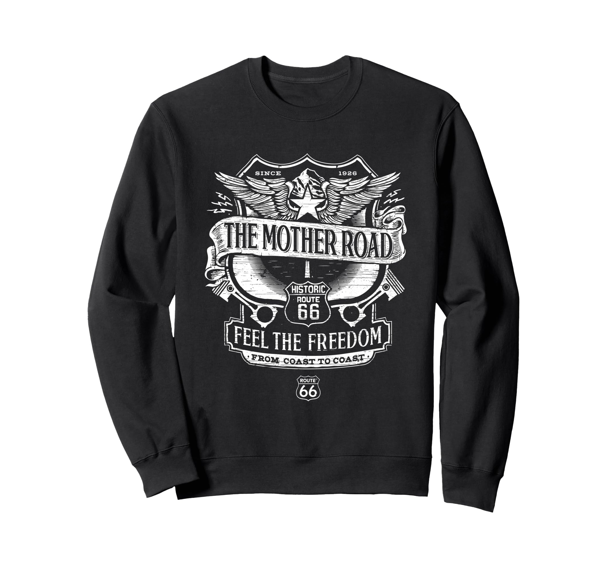 Route 66 Mother Road Crest Sweatshirt - Minimalist Print for Adults - T-Shirt, Sweatshirt, Hoodie