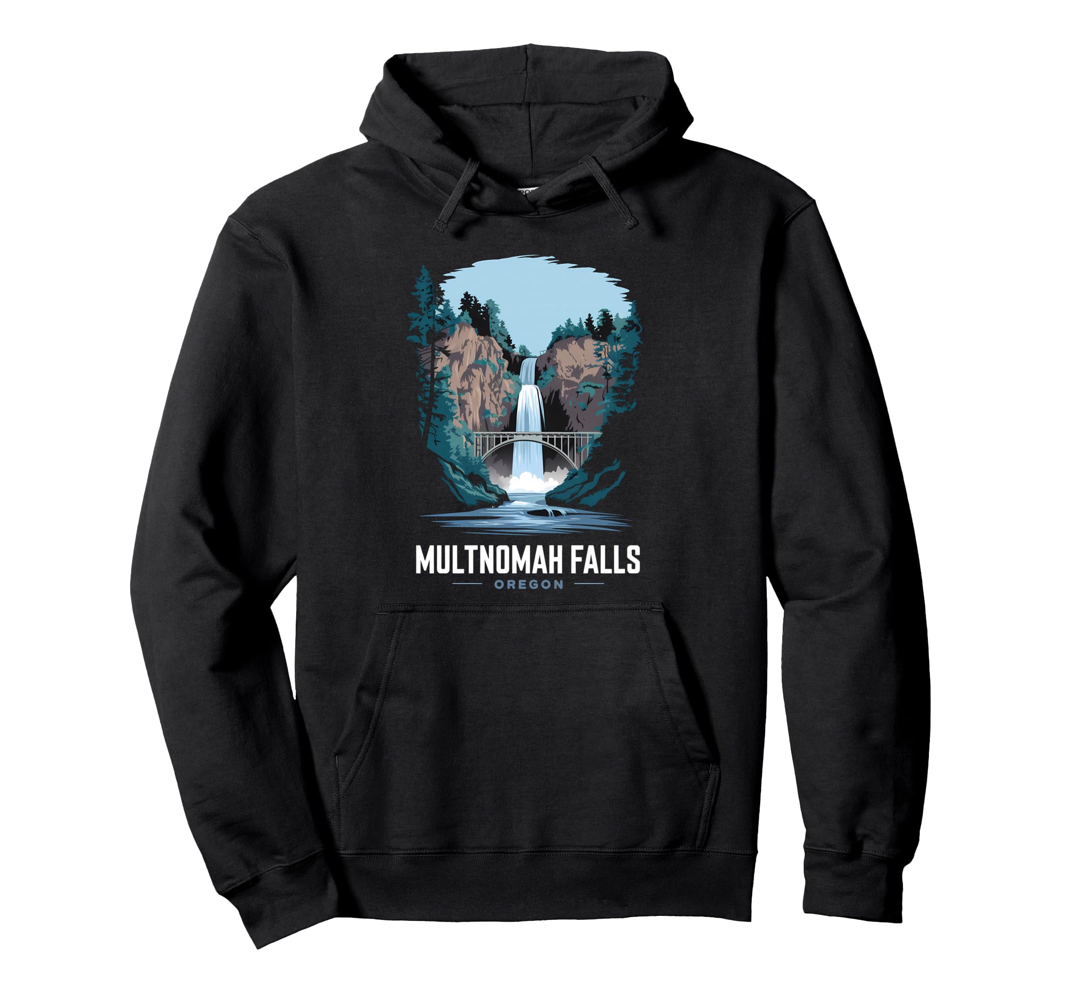 Multnomah Falls Oregon Waterfall Nature Hoodie - Graphic Print for Adults - T-Shirt, Sweatshirt, Hoodie
