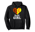 Ball Heart Funny Softball Basketball Hoodie - Unique Graphic Men Women - T-Shirt, Sweatshirt, Hoodie