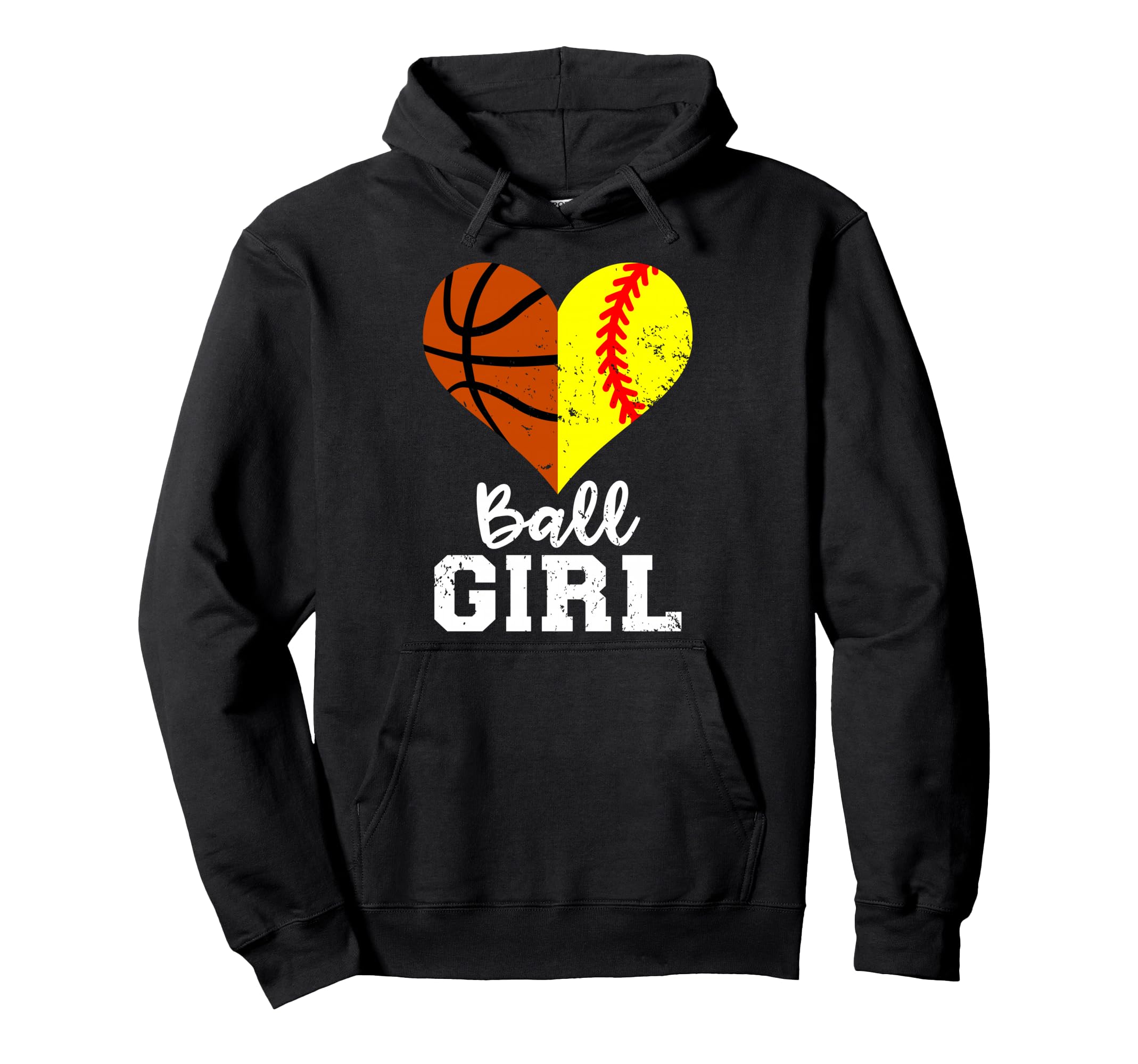Ball Heart Funny Softball Basketball Hoodie - Unique Graphic Men Women - T-Shirt, Sweatshirt, Hoodie