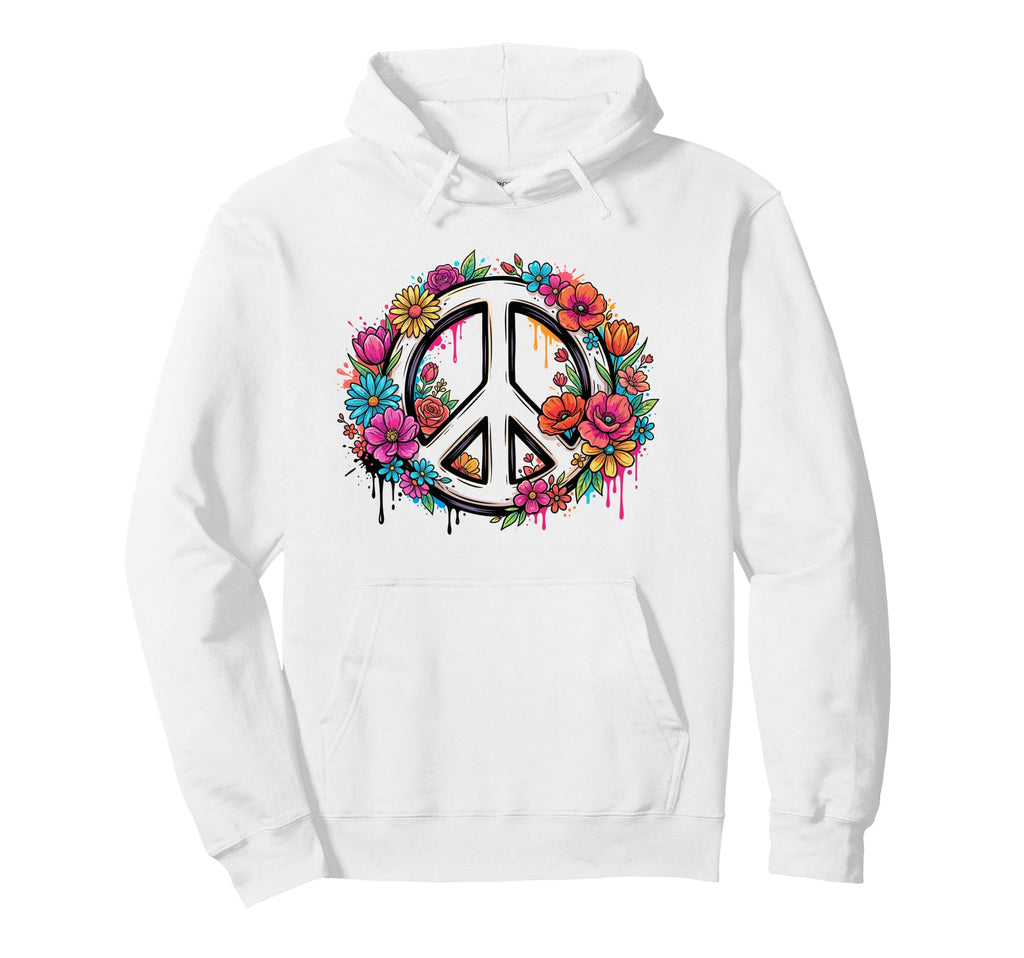Colorful Peace Sign Flower Hippie Art Hoodie - Unique Graphic for Adults - T-Shirt, Sweatshirt, Hoodie