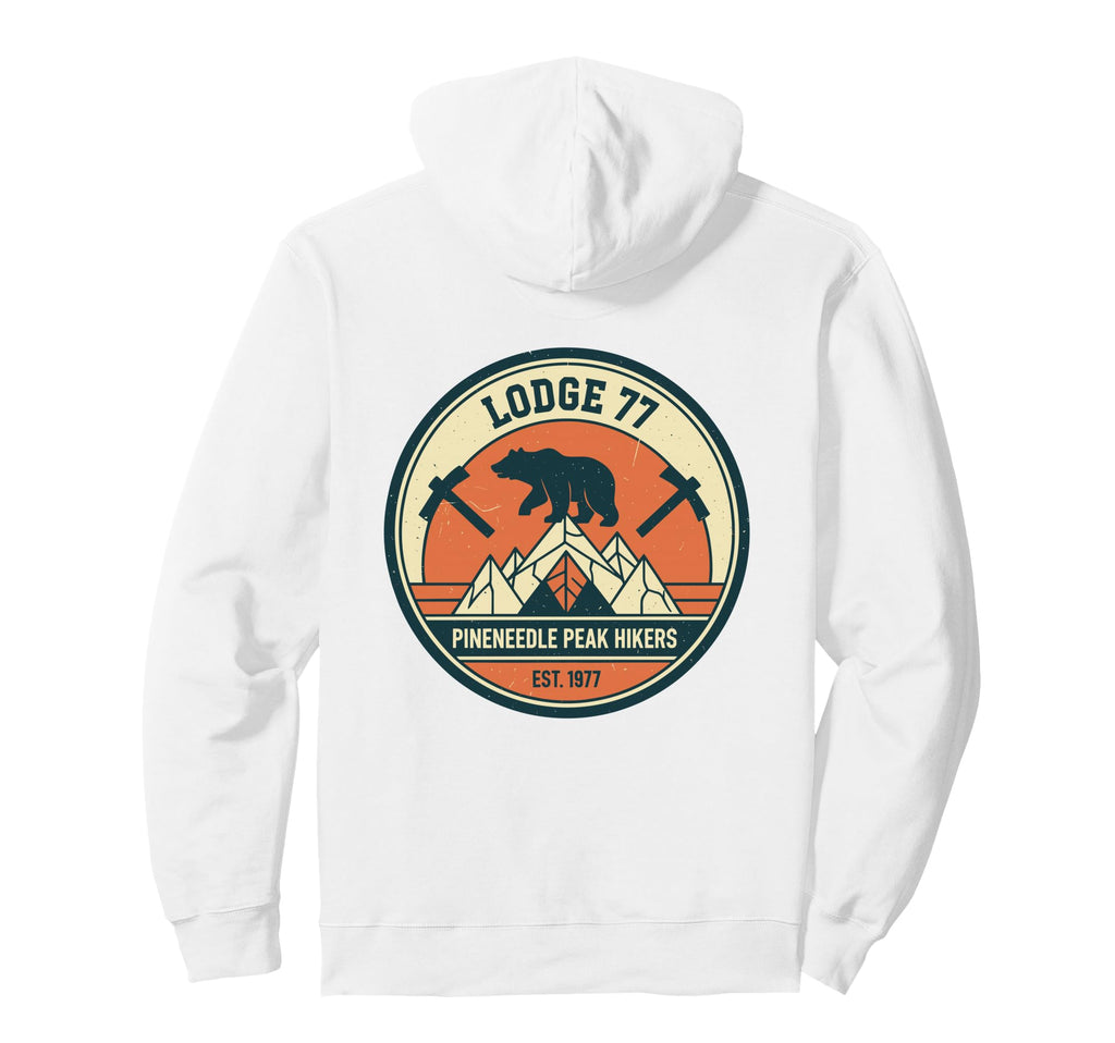 Lodge 77 Pineneedle Peak Hikers 70S Hoodie - Custom Art Print for Adults - T-Shirt, Sweatshirt, Hoodie