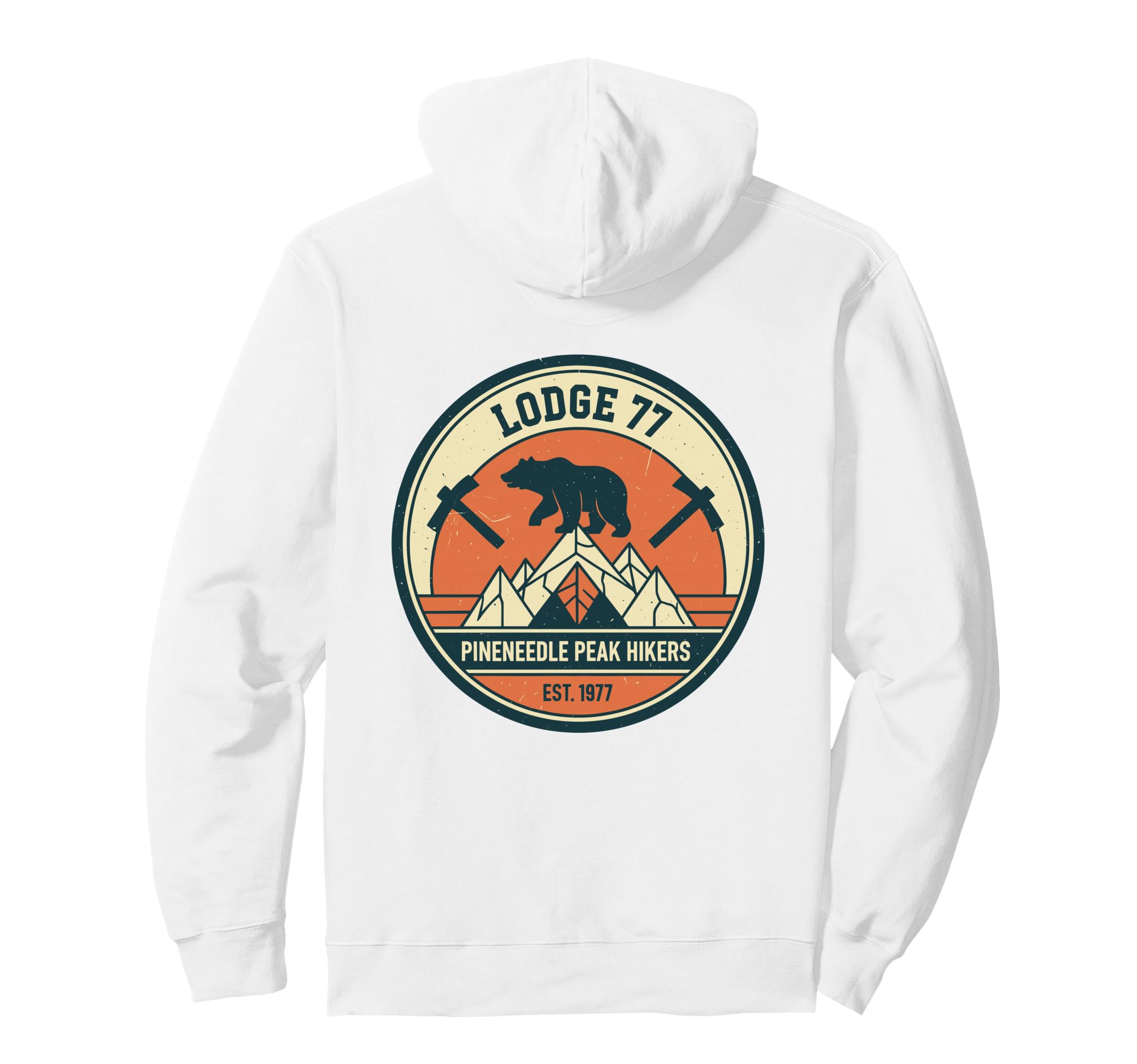 Lodge 77 Pineneedle Peak Hikers 70S Hoodie - Custom Art Print for Adults - T-Shirt, Sweatshirt, Hoodie