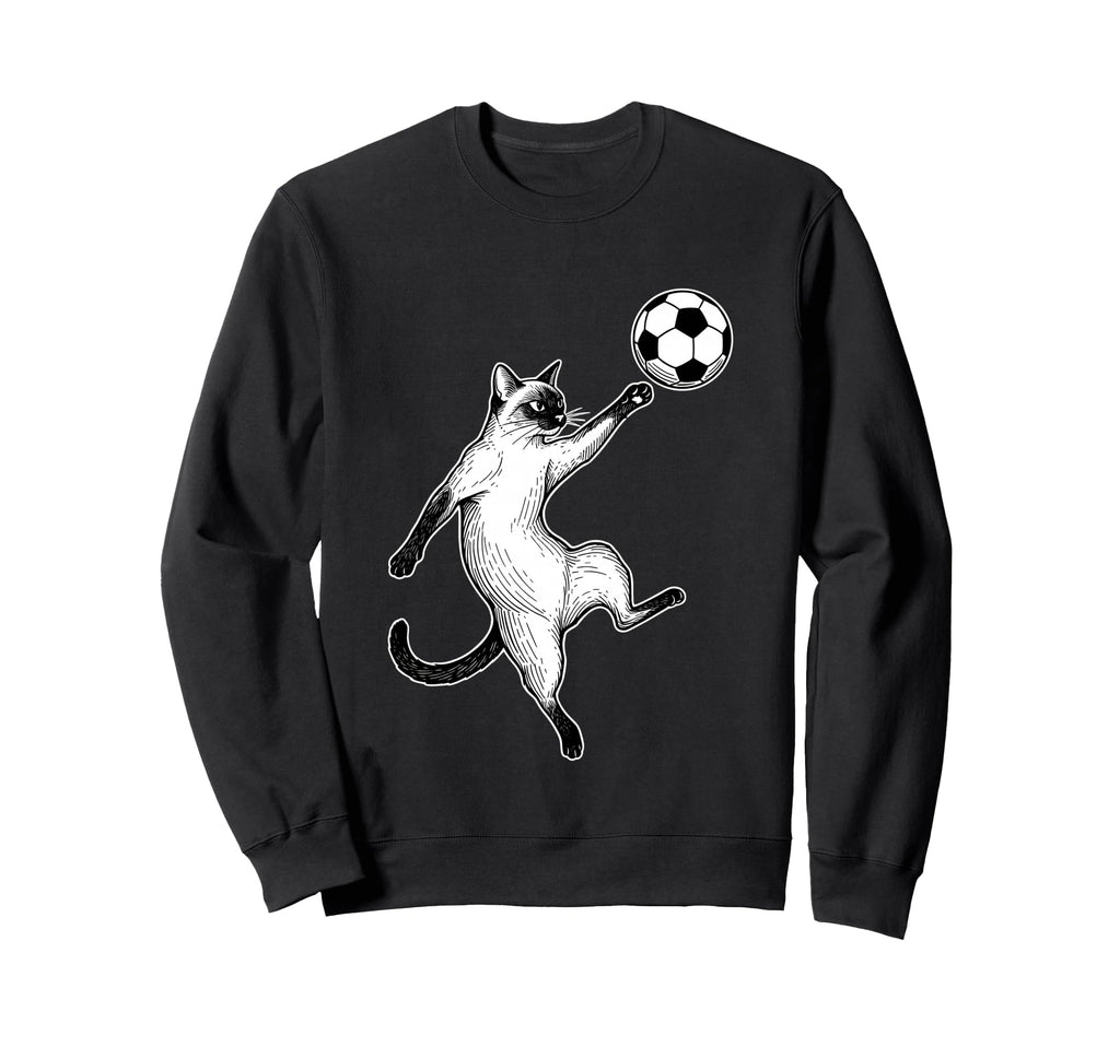 Soccer Siamese Cat Playing Ball Funny Sweatshirt - Custom Art Print Unisex - T-Shirt, Sweatshirt, Hoodie