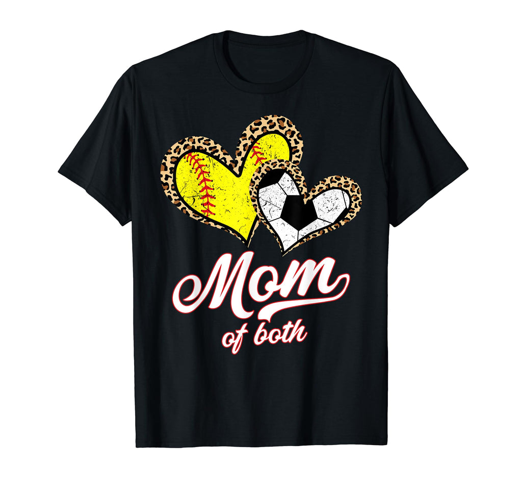 Mom Both Softball Soccer Leopard Heart T-Shirt - Graphic Print Men Women - T-Shirt, Sweatshirt, Hoodie