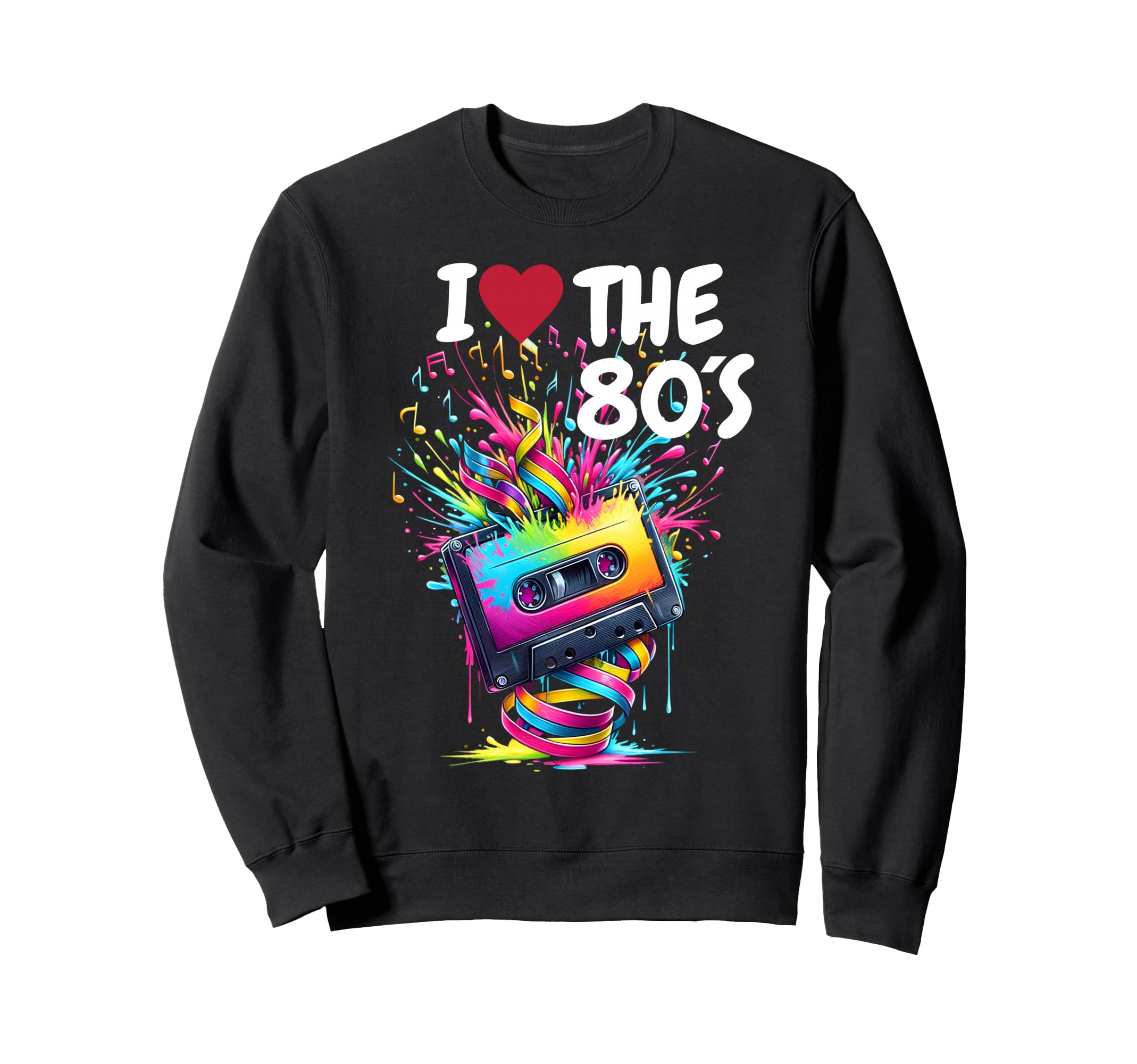 80S Music Notes Cassette Tape Music Sweatshirt - Trendy Graphic for Adults - T-Shirt, Sweatshirt, Hoodie