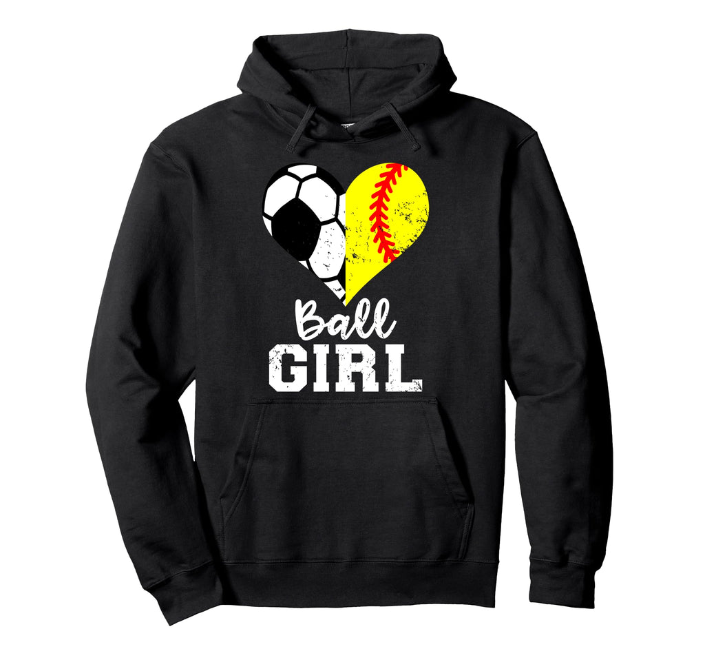 Ball Heart Funny Soccer Softball Hoodie - Trendy Graphic Unisex - T-Shirt, Sweatshirt, Hoodie