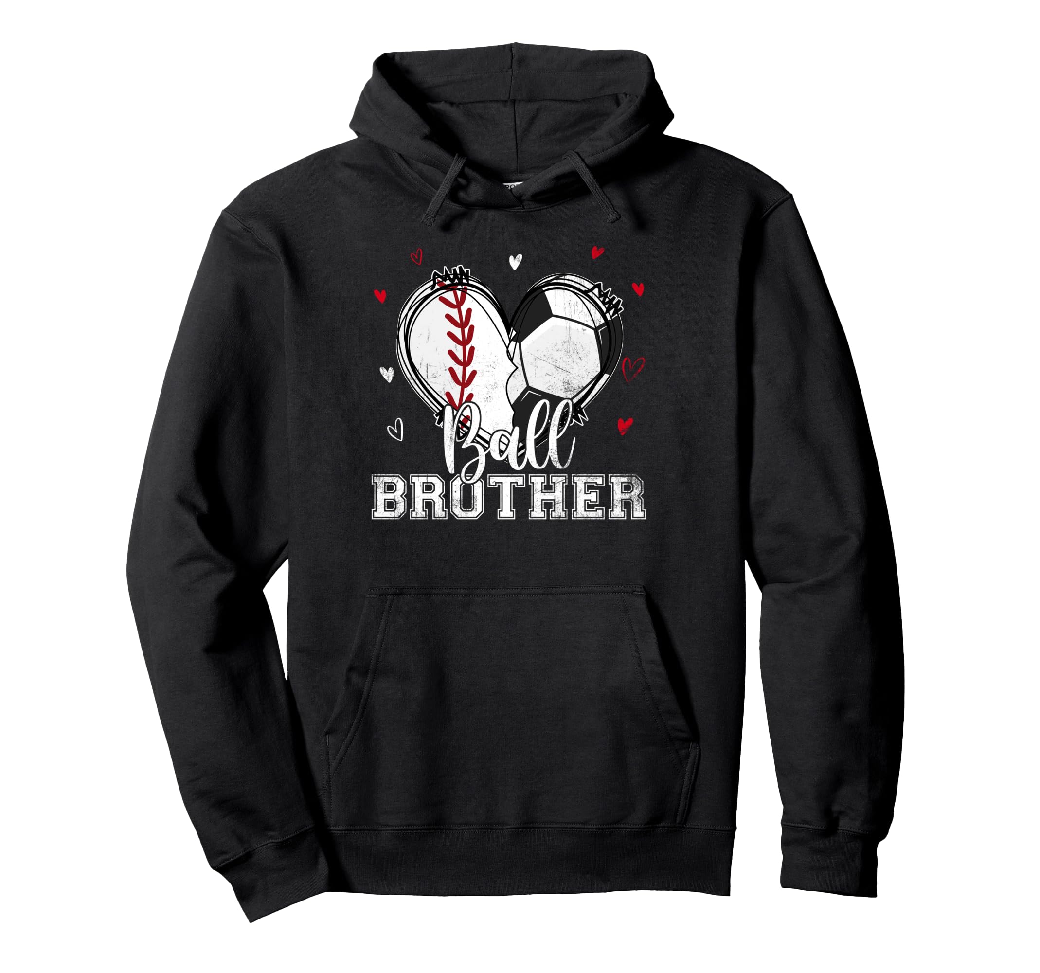 Ball Brother Baseball Soccer Heart Hoodie - Casual Everyday Wear Unisex - T-Shirt, Sweatshirt, Hoodie