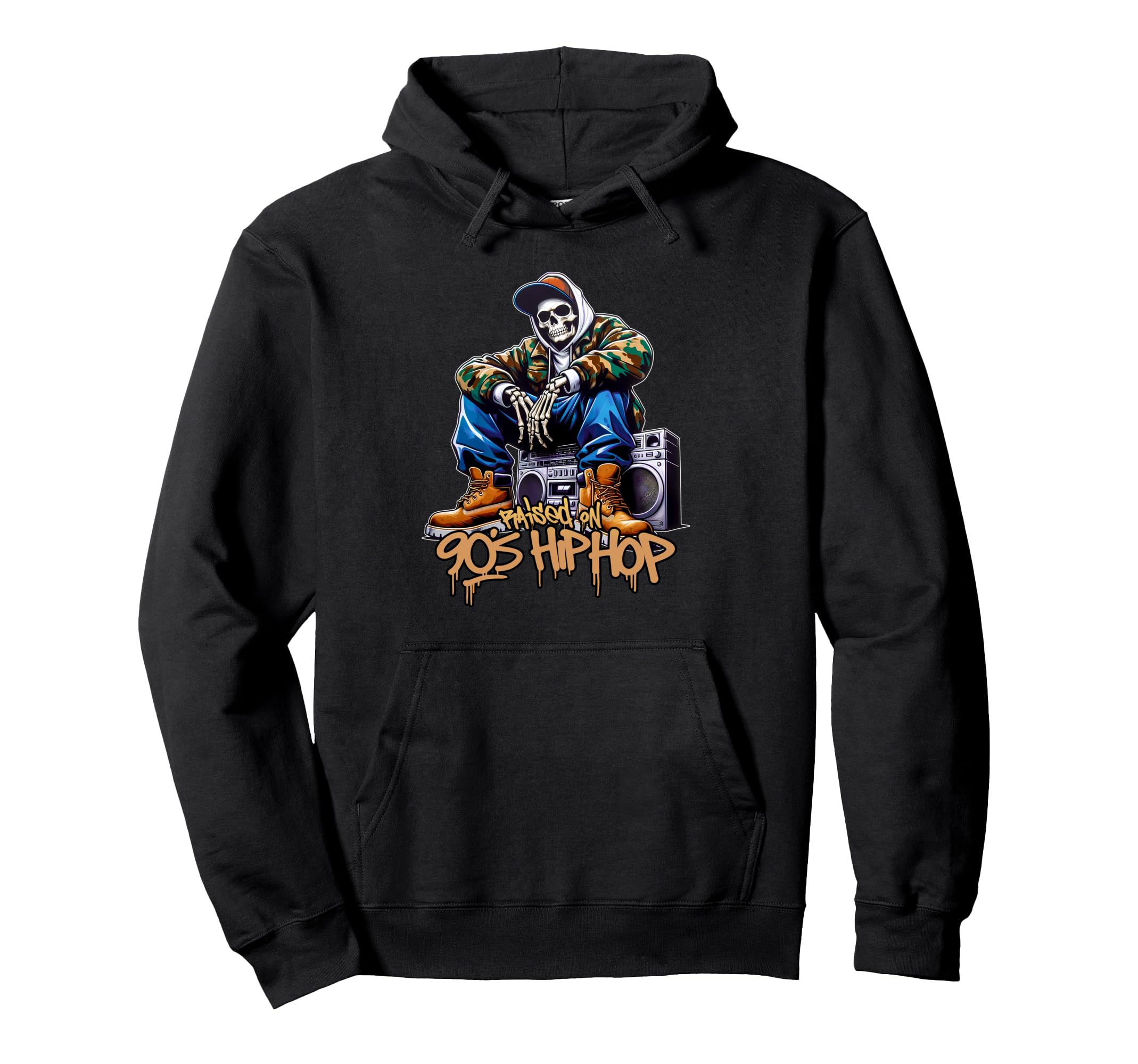 Raised 90S Hip Hop Dope Skeleton Hoodie - Minimalist Print Men Women - T-Shirt, Sweatshirt, Hoodie