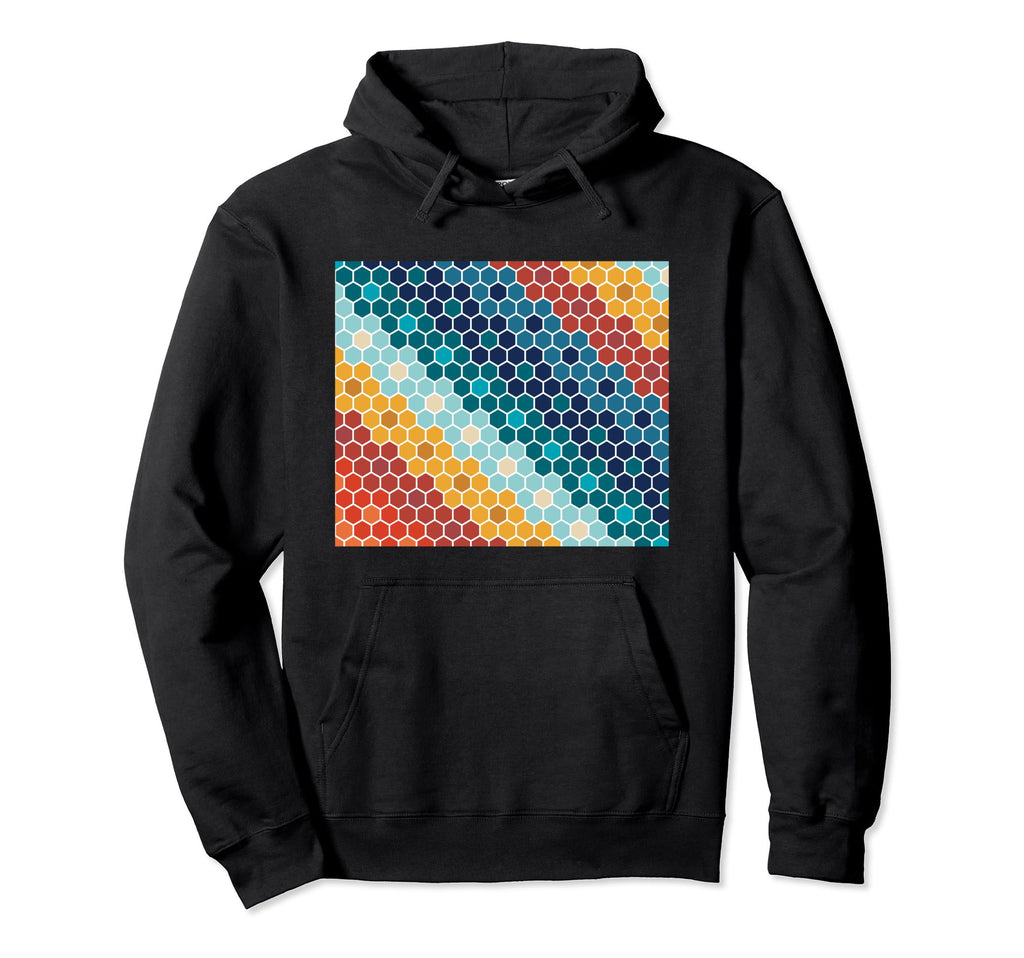 Colorful Floral Mosaic Hexagon Hoodie - Fun Novelty Design Men Women - T-Shirt, Sweatshirt, Hoodie